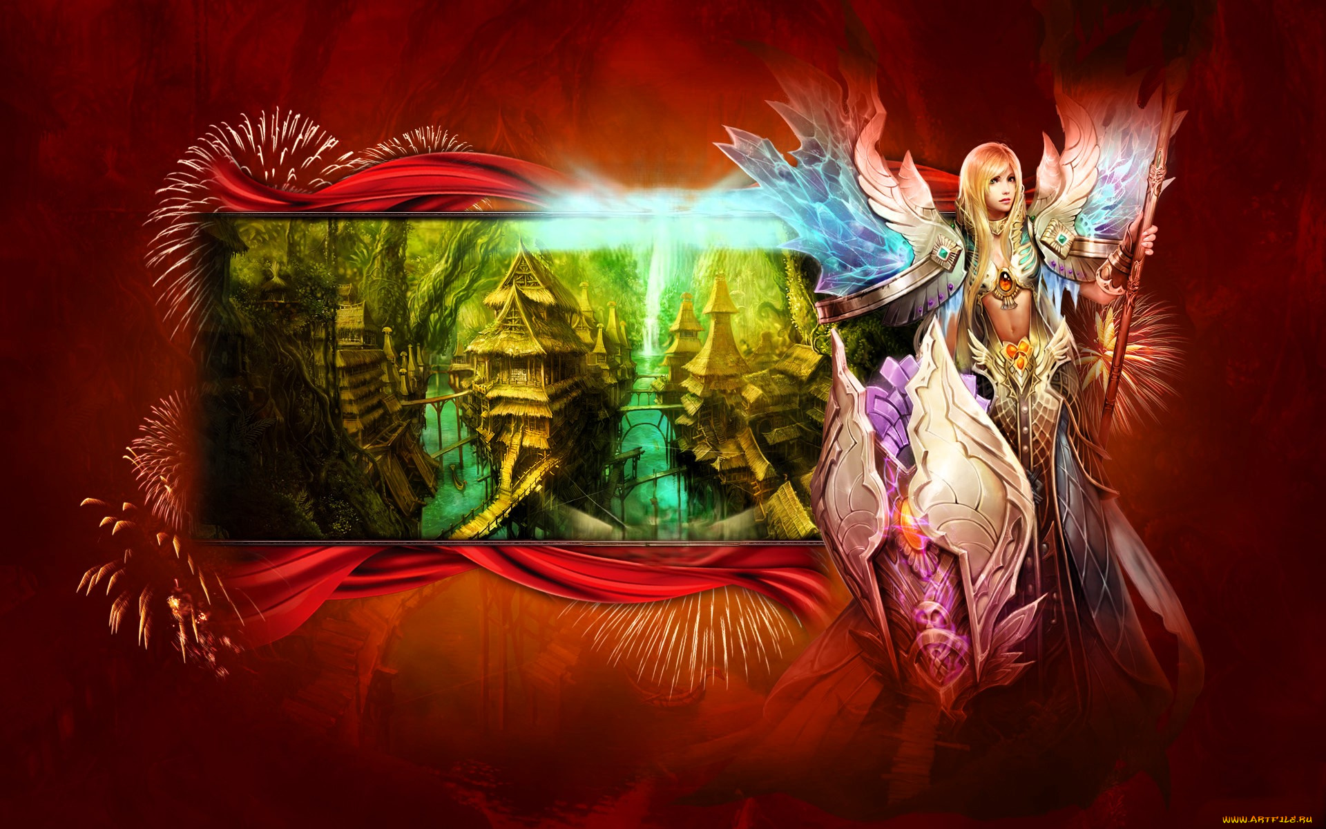 видео, игры, mummy, online, девушка, магия, посох, поселение, дома, озеро