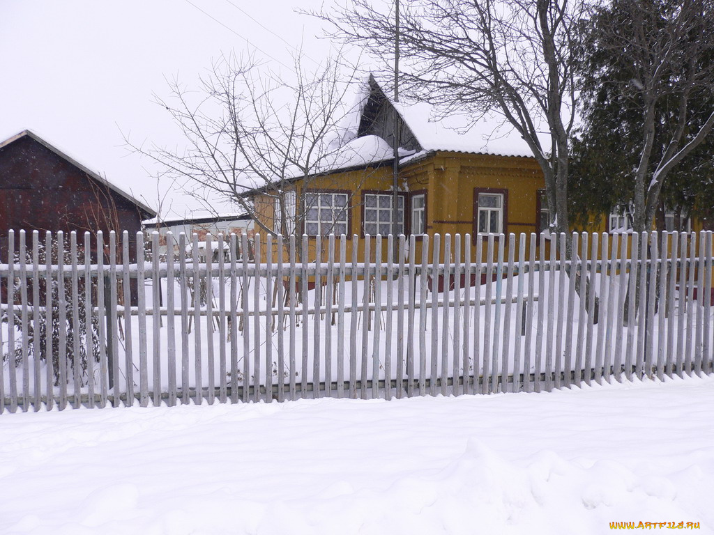 города, здания, дома, зима, забор, деревья, снег, холод, дом, улица