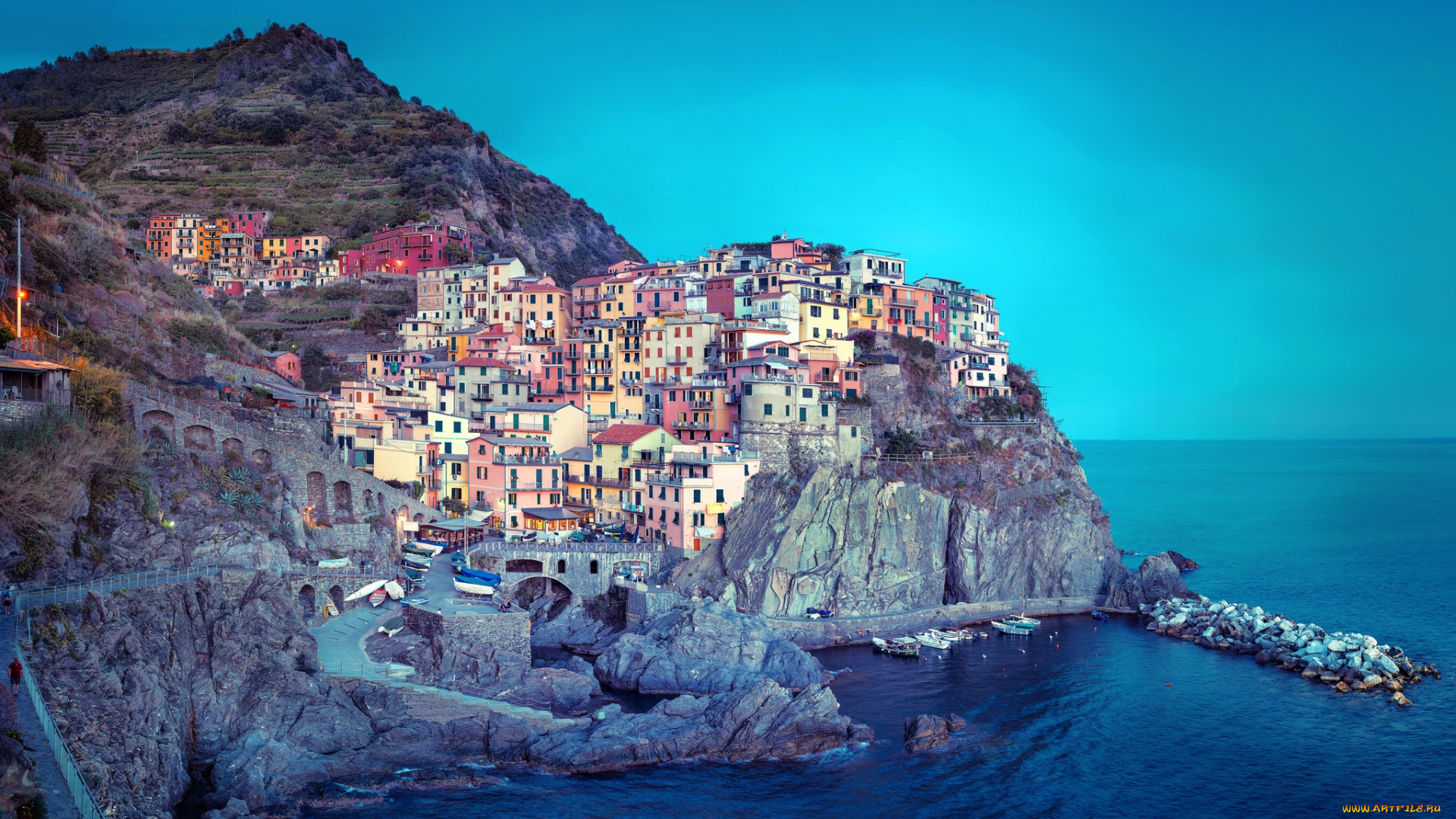 города, амальфийское, лигурийское, побережье, италия, ночь, огни, здания, море