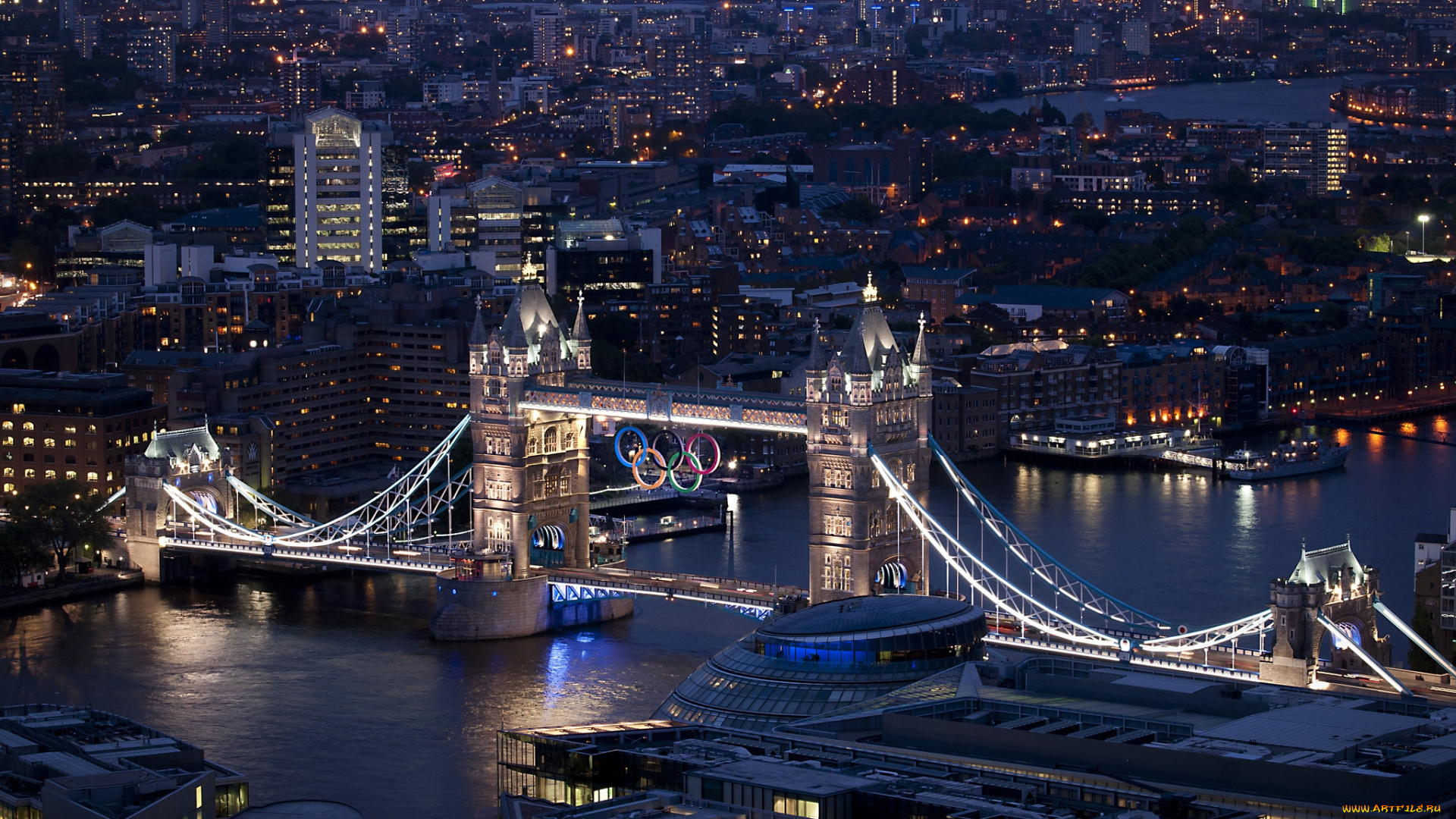города, лондон, великобритания, ночь, река, мост