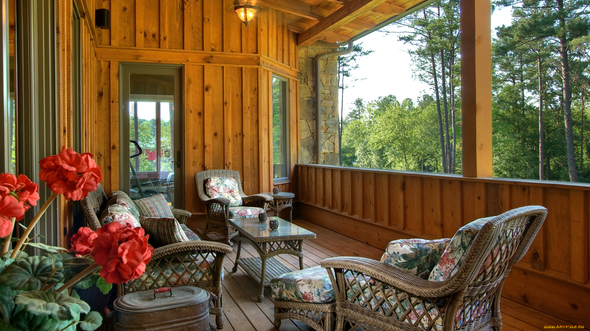 интерьер, веранды, террасы, балконы, кресла, герань