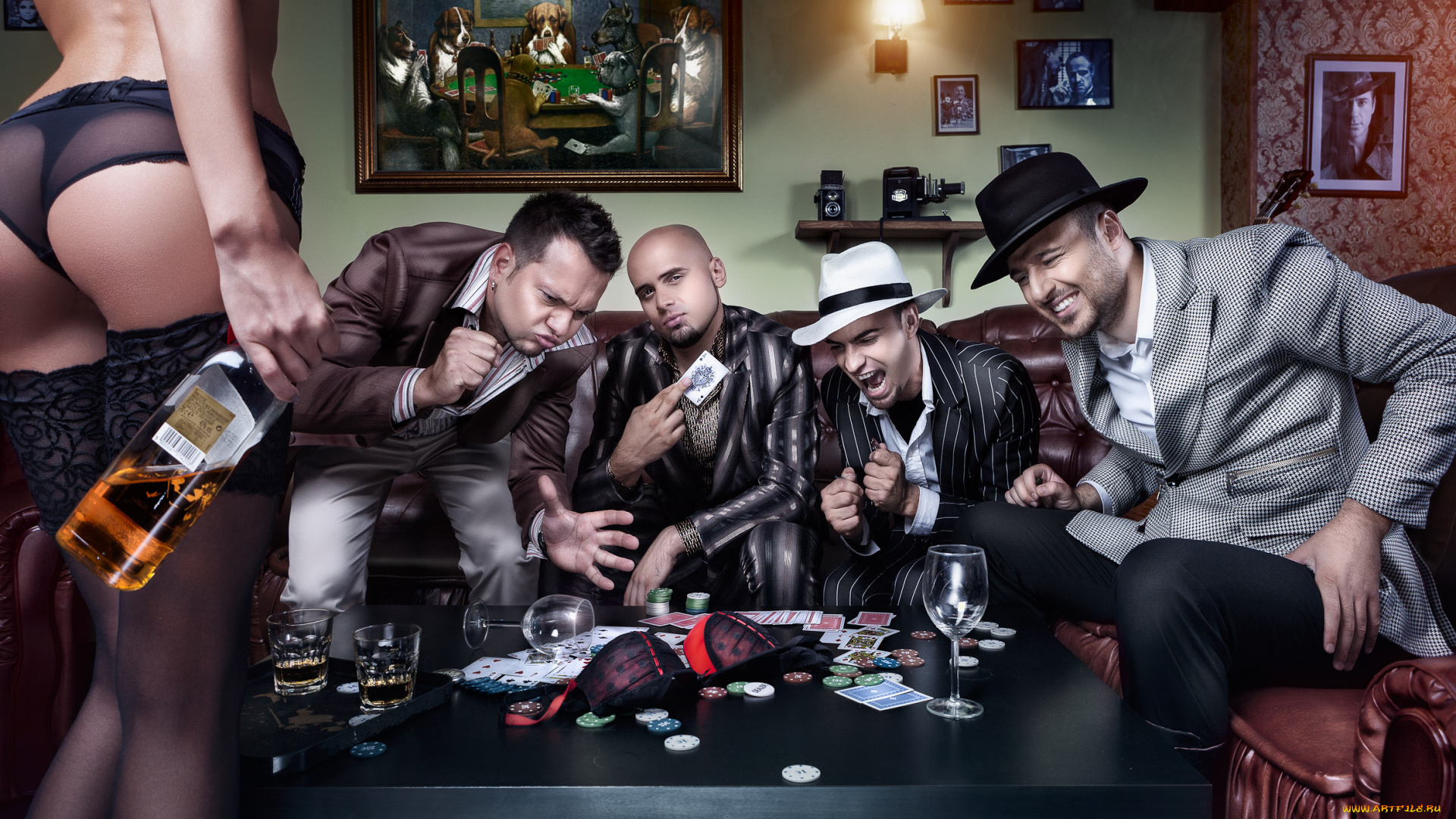 мужчины, unsort, компания, игра, карты, азарт, девушка, виски