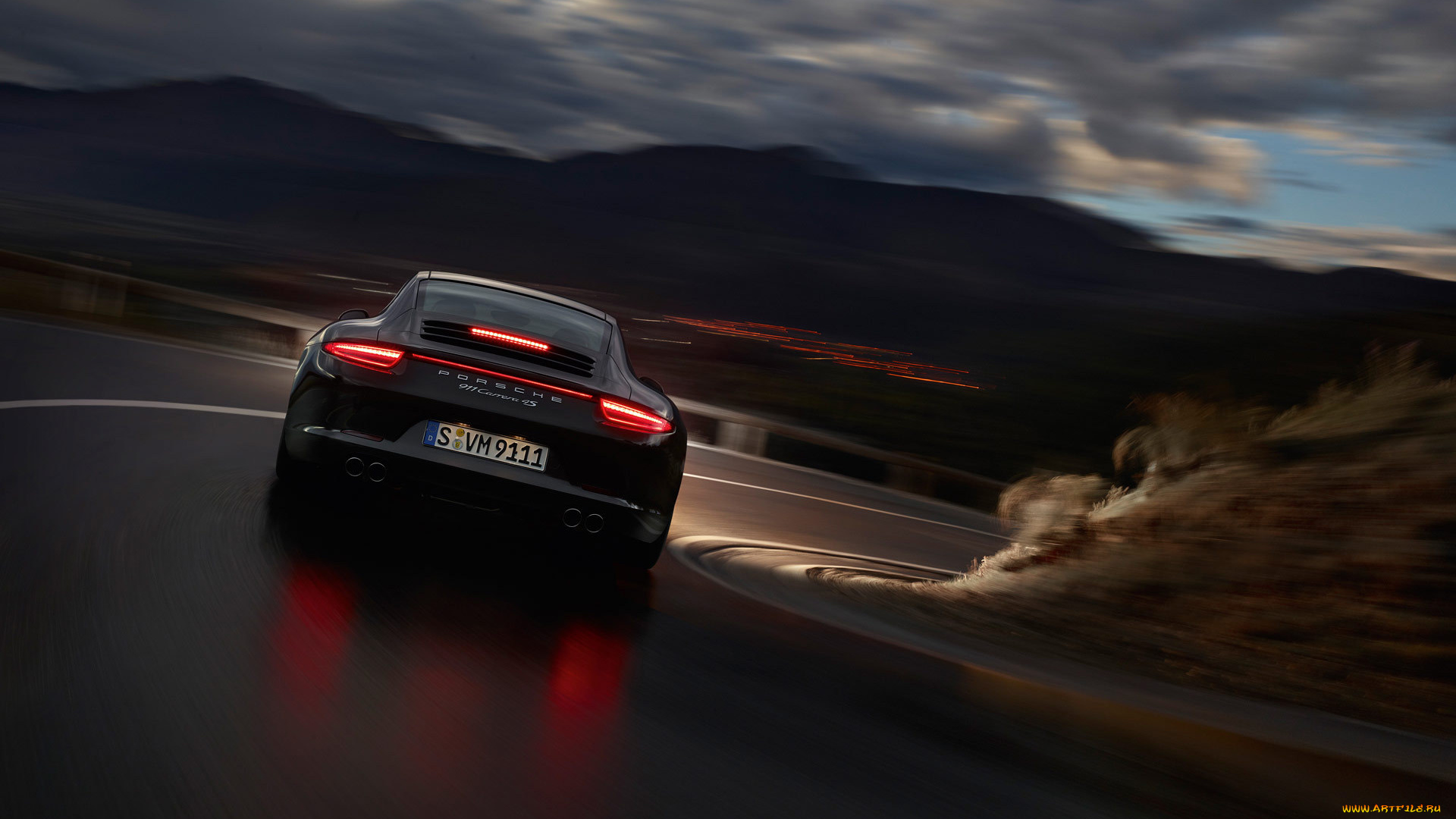 porsche, carrera, автомобили, поворот, ночь, черный