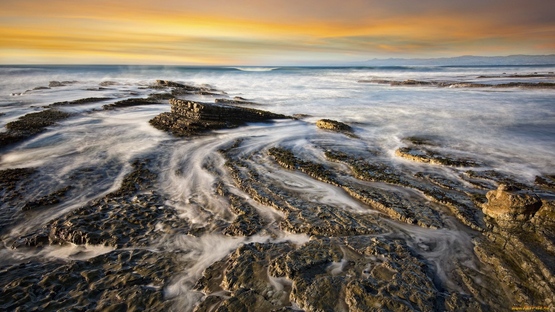 природа, побережье, океан, камни, волны, пена, тучи