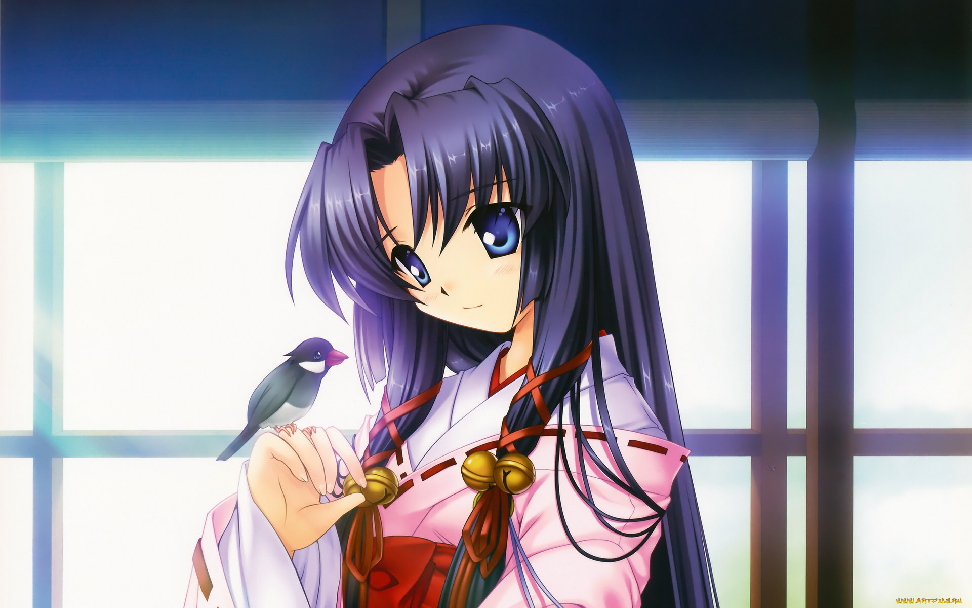 аниме, air, птичка, взгляд, девушка