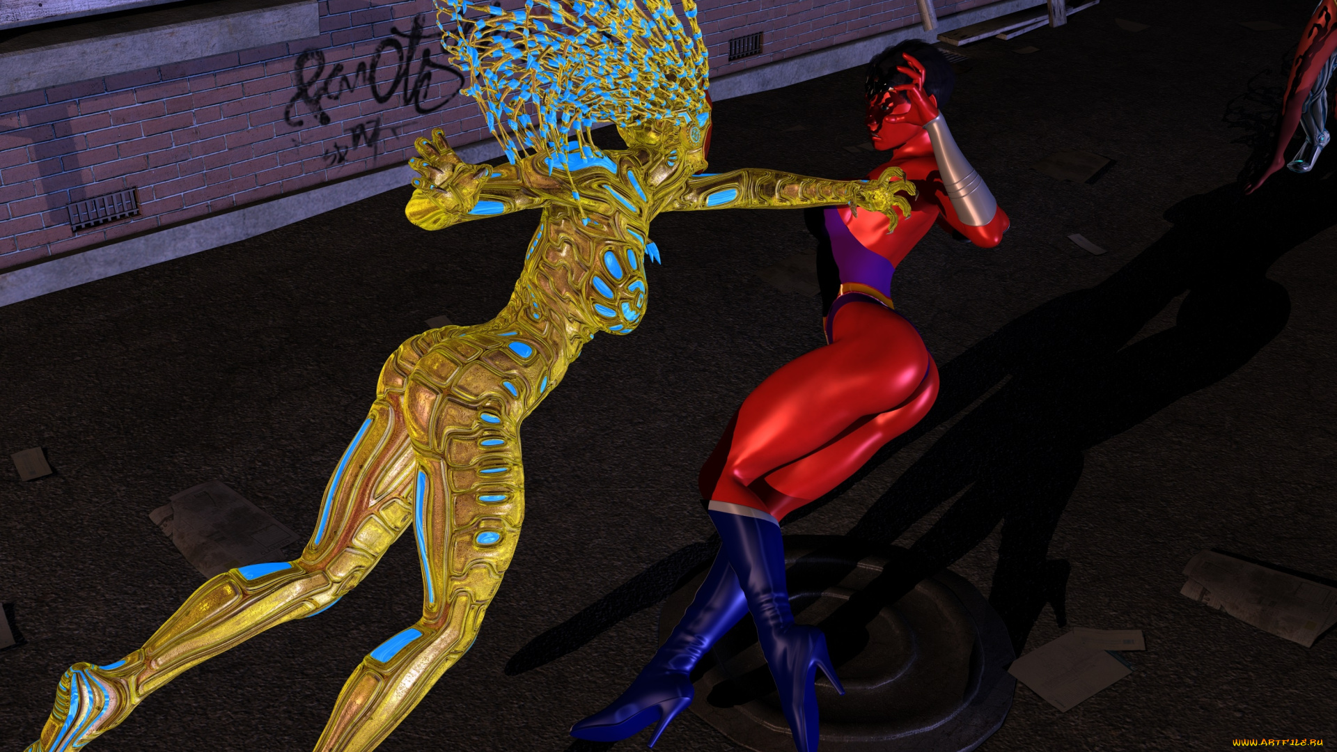 3д, графика, creatures, , существа, драка, существо, супермен