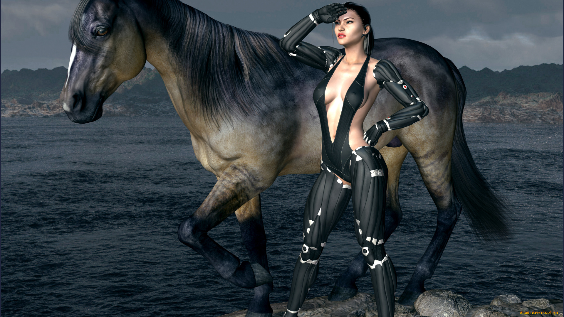 3д, графика, people, , люди, девушка, лошадь