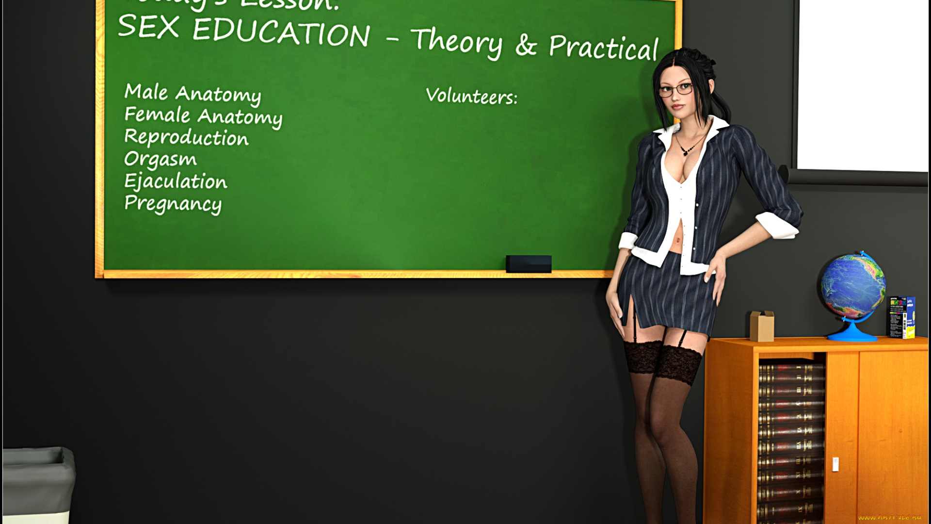 3д, графика, people, , люди, девушка, взгляд, очки, доска, учительница