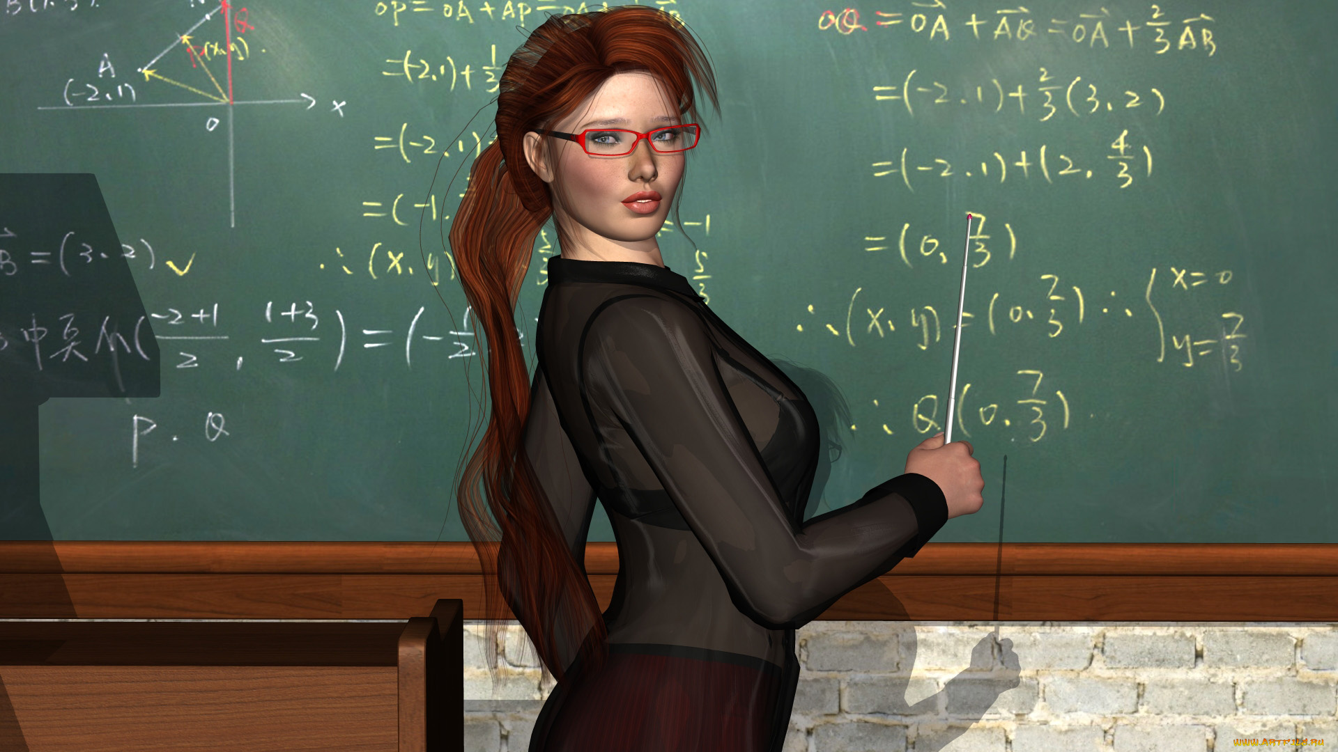 3д, графика, people, , люди, очки, доска, учительница