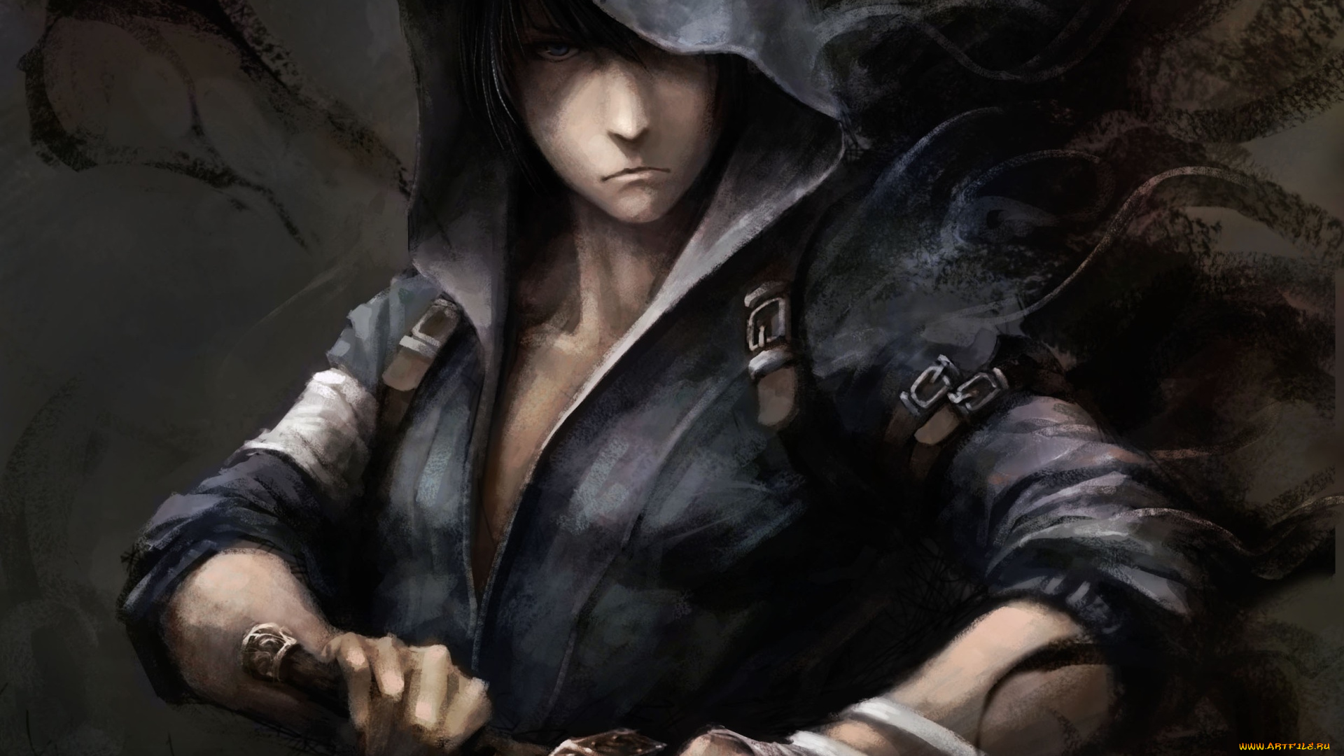 аниме, *unknown, , другое, парень, капюшон, меч