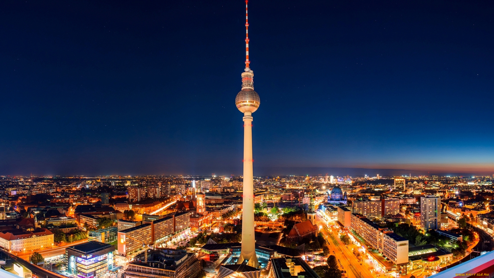 города, берлин, , германия, berlin, берлин, город, ночь, столица, телебашня, огни, подсветка, дома, здания, улицы, панорама
