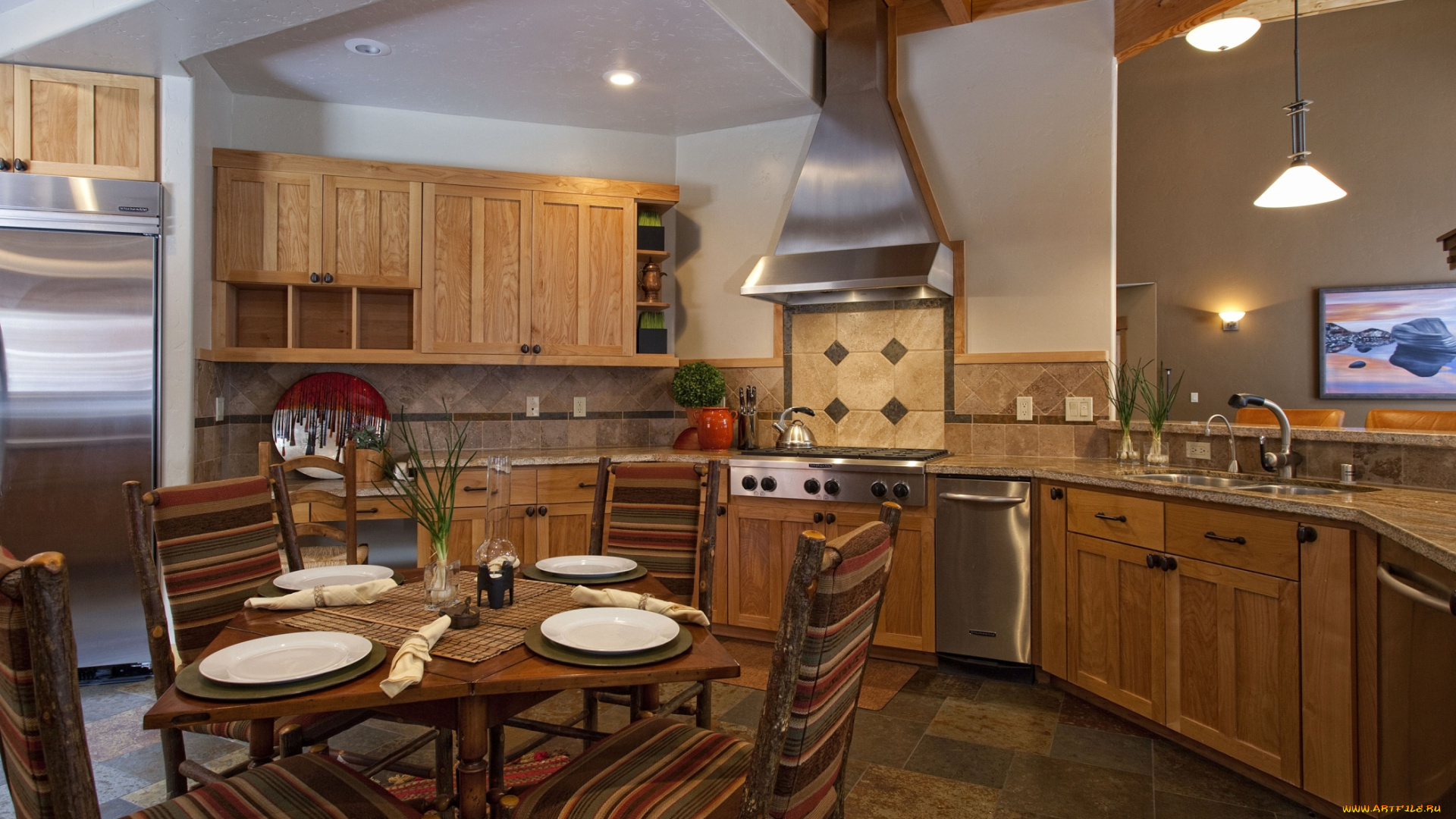 интерьер, кухня, стулья, стол