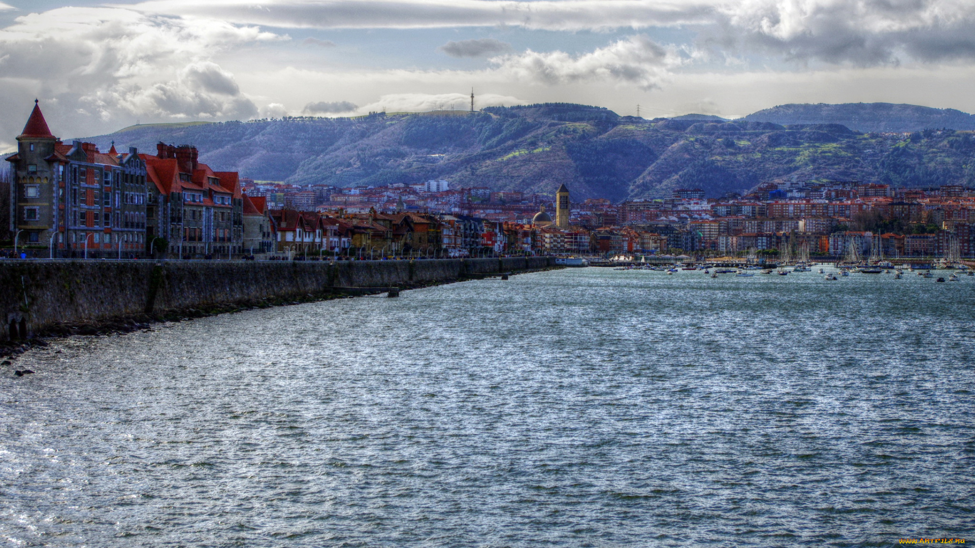 испания, , страна, басков, , getxo, города, -, улицы, , площади, , набережные, getxo, страна, басков, испания, сумерки, дома, река