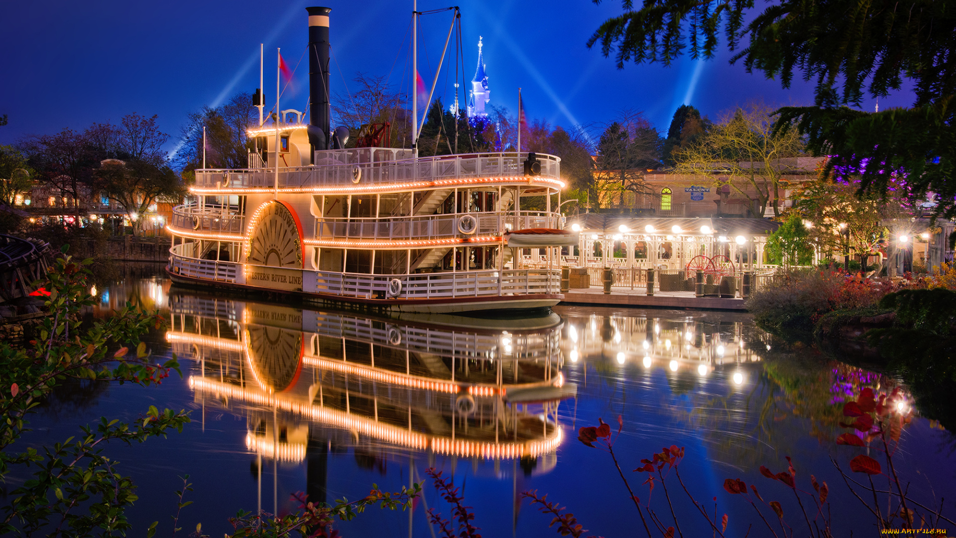 корабли, пароходы, парк, река, колесный, паароход