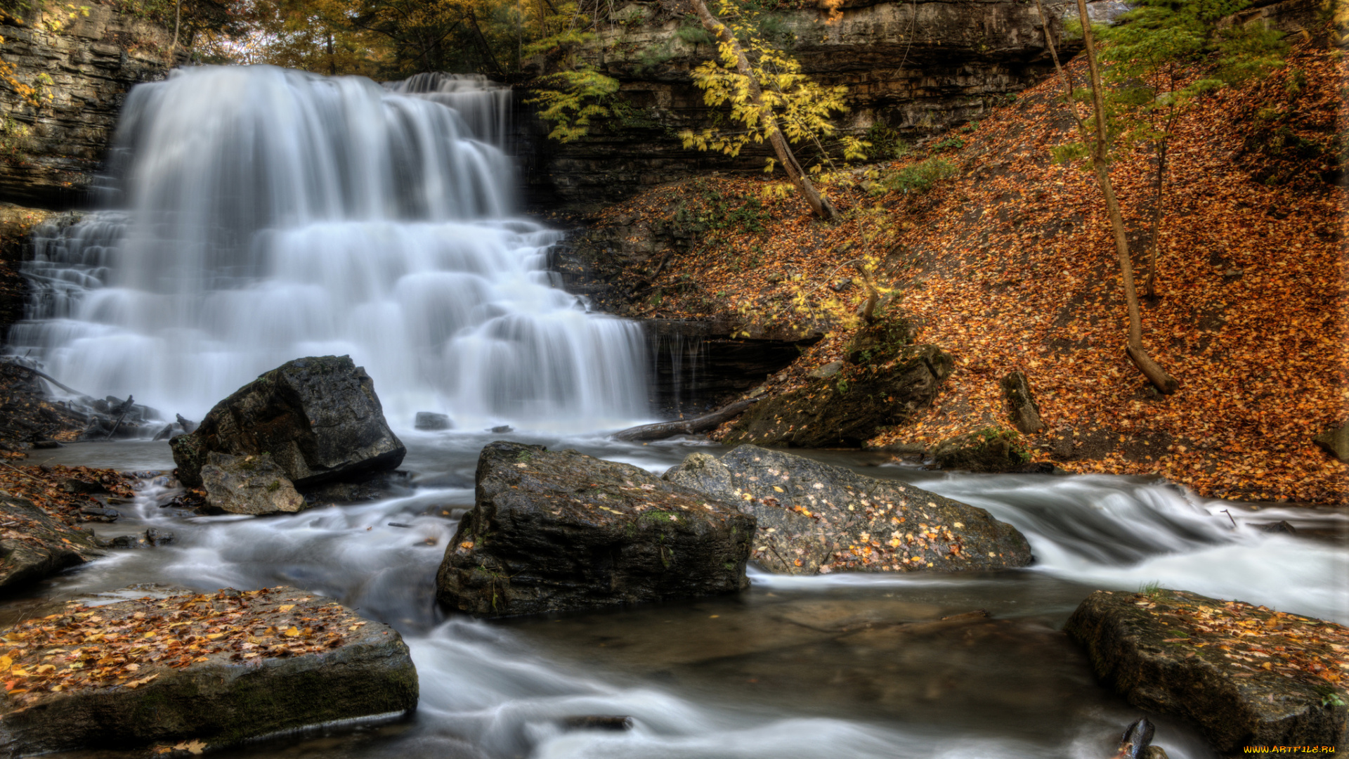 lower, decew, falls, , st, , catharines, ontario, природа, водопады, скалы, водопад, река, лес, ущелье