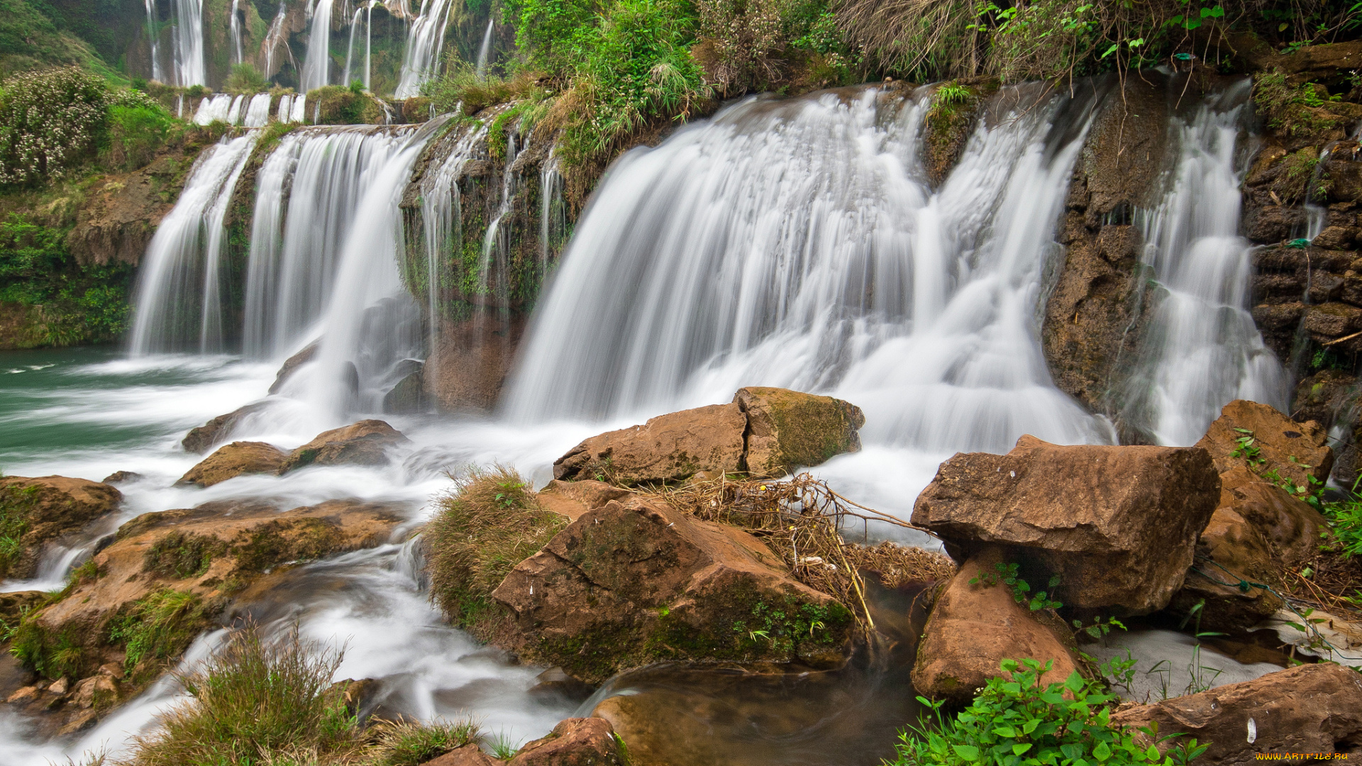 природа, водопады, каскад, обрыв, водопад, река