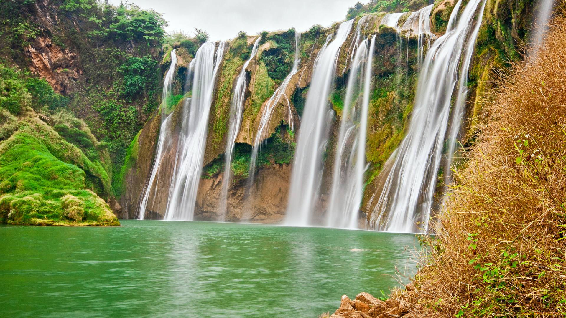 природа, водопады, река, водопад, обрыв