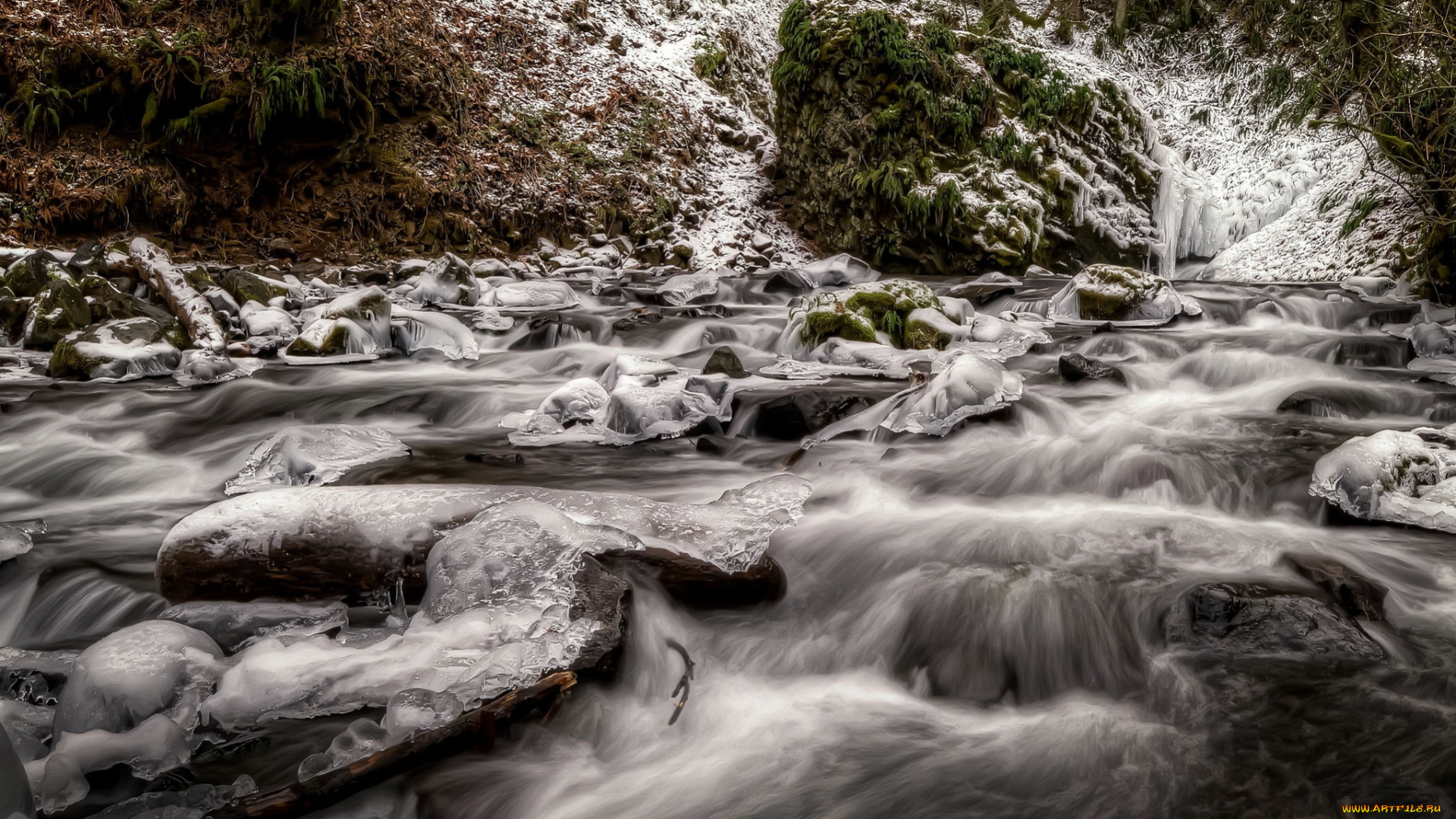 природа, водопады, водопад, красота, зима, снег, лед