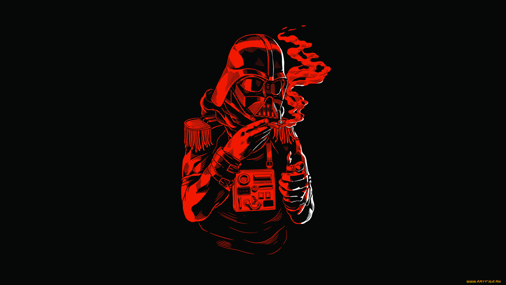 рисованные, минимализм, dark, vader, star, wars, helmet, cigariilo, lighter, fringes, buttons, red, black