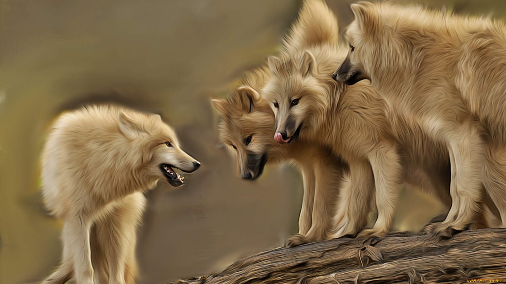 рисованные, животные, , волки, камни, стая, вожак, волки