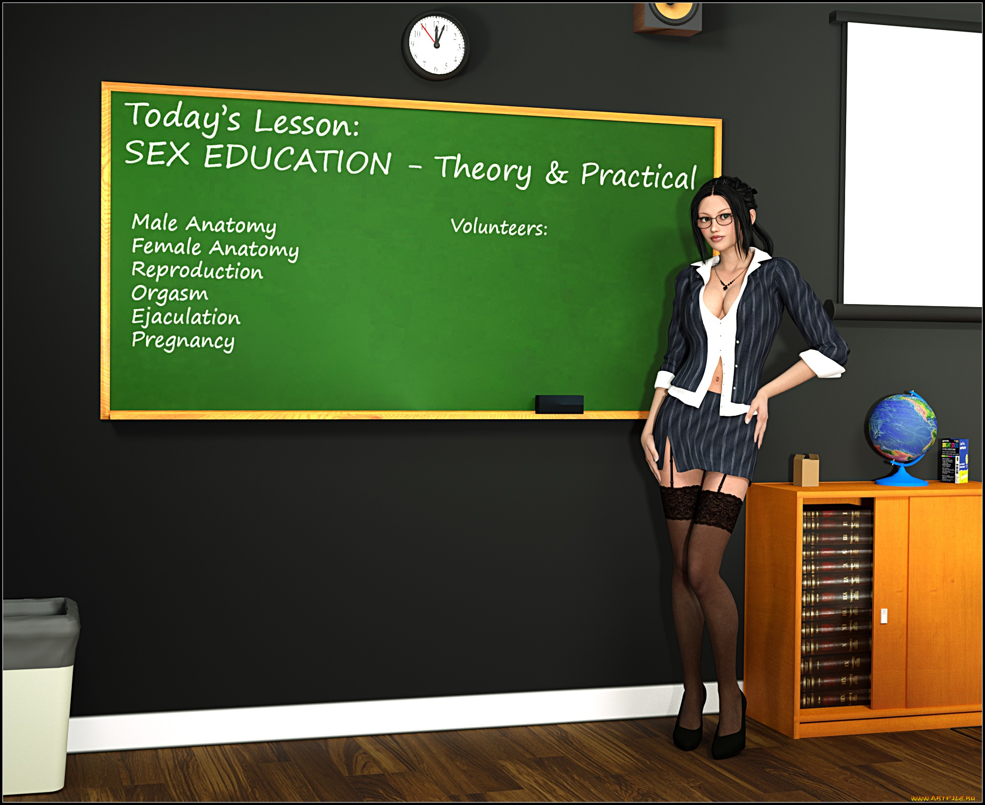 3д, графика, people, , люди, девушка, взгляд, очки, доска, учительница