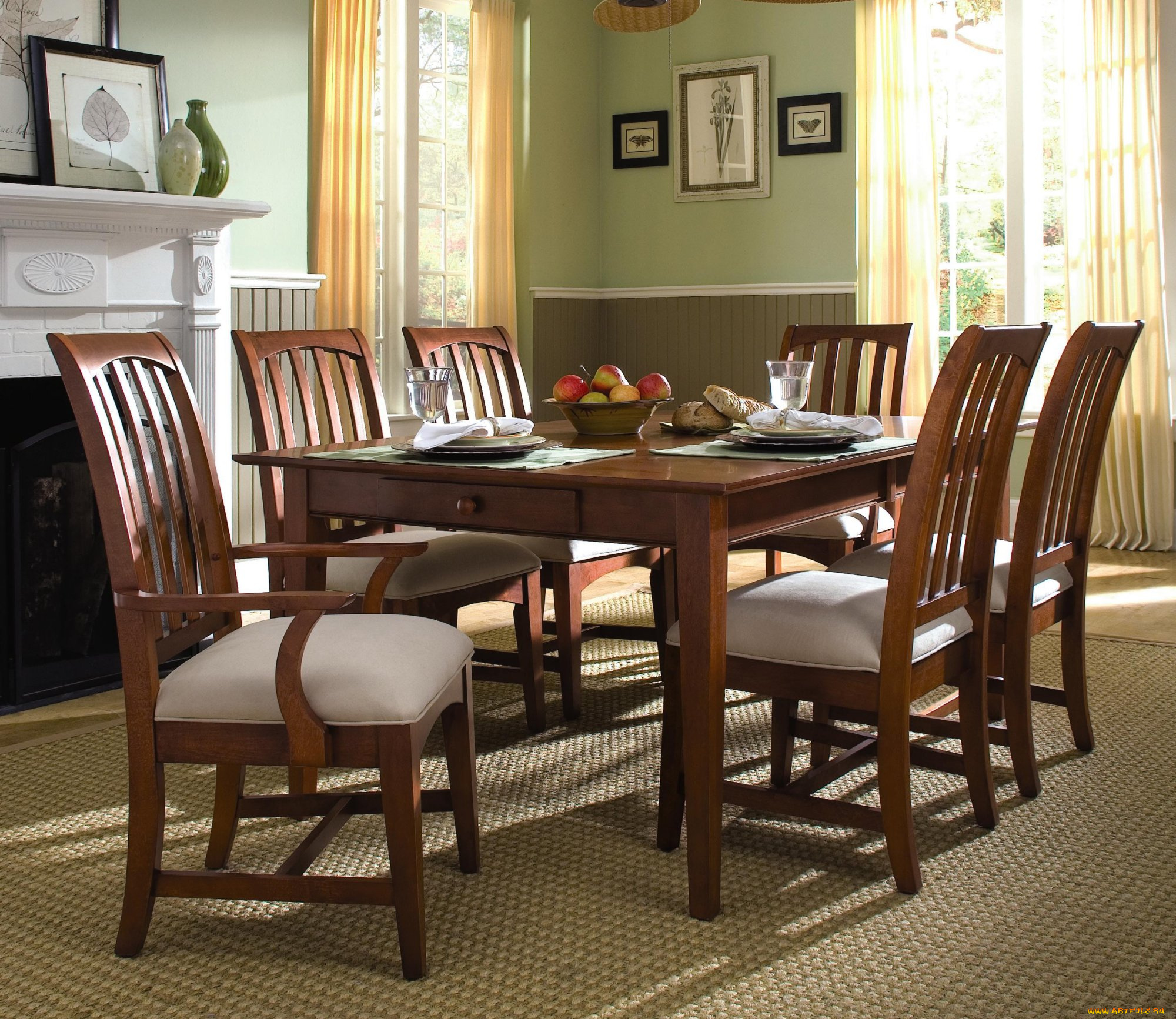 интерьер, столовая, стол, стулья, фрукты