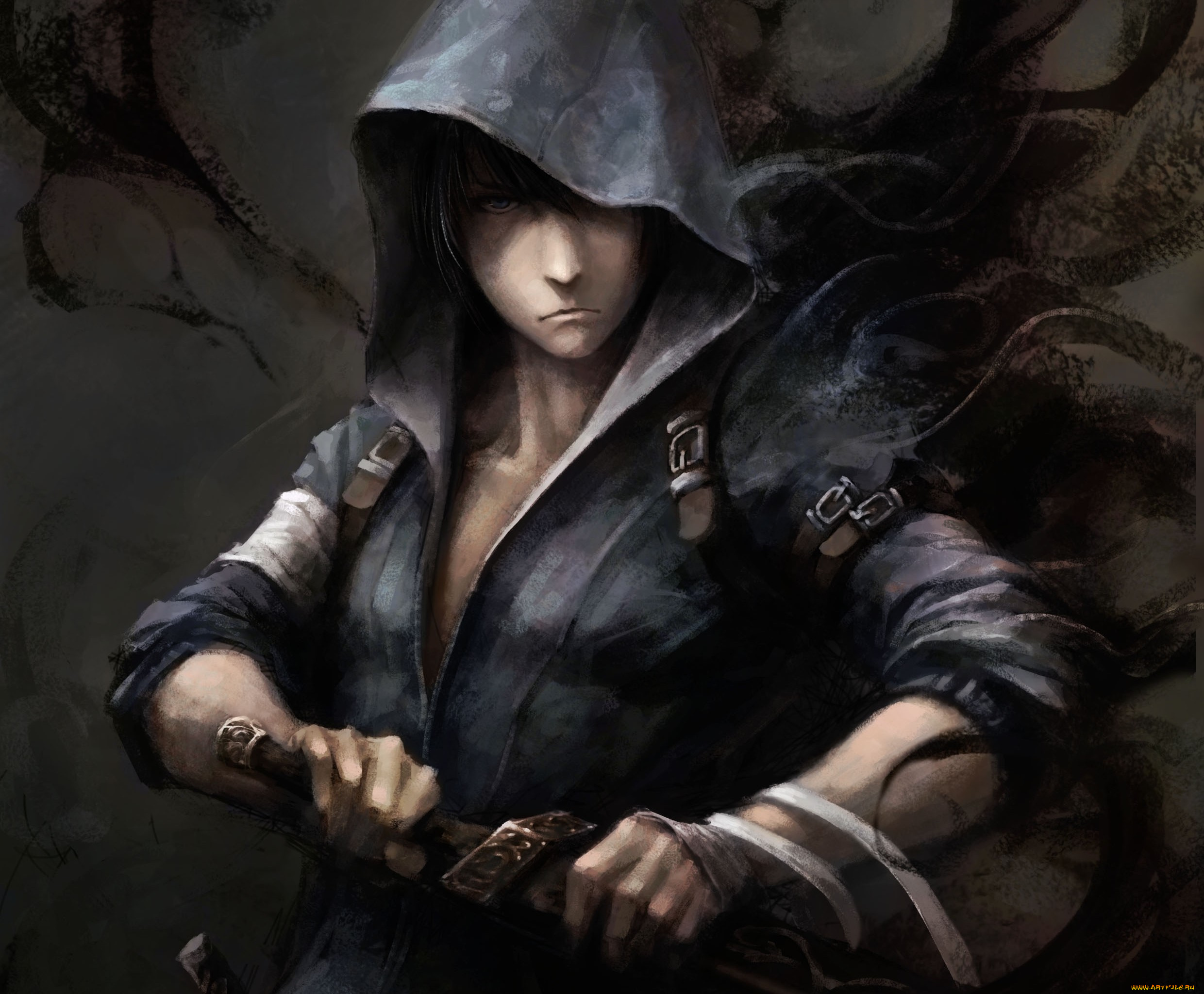 аниме, *unknown, , другое, парень, капюшон, меч