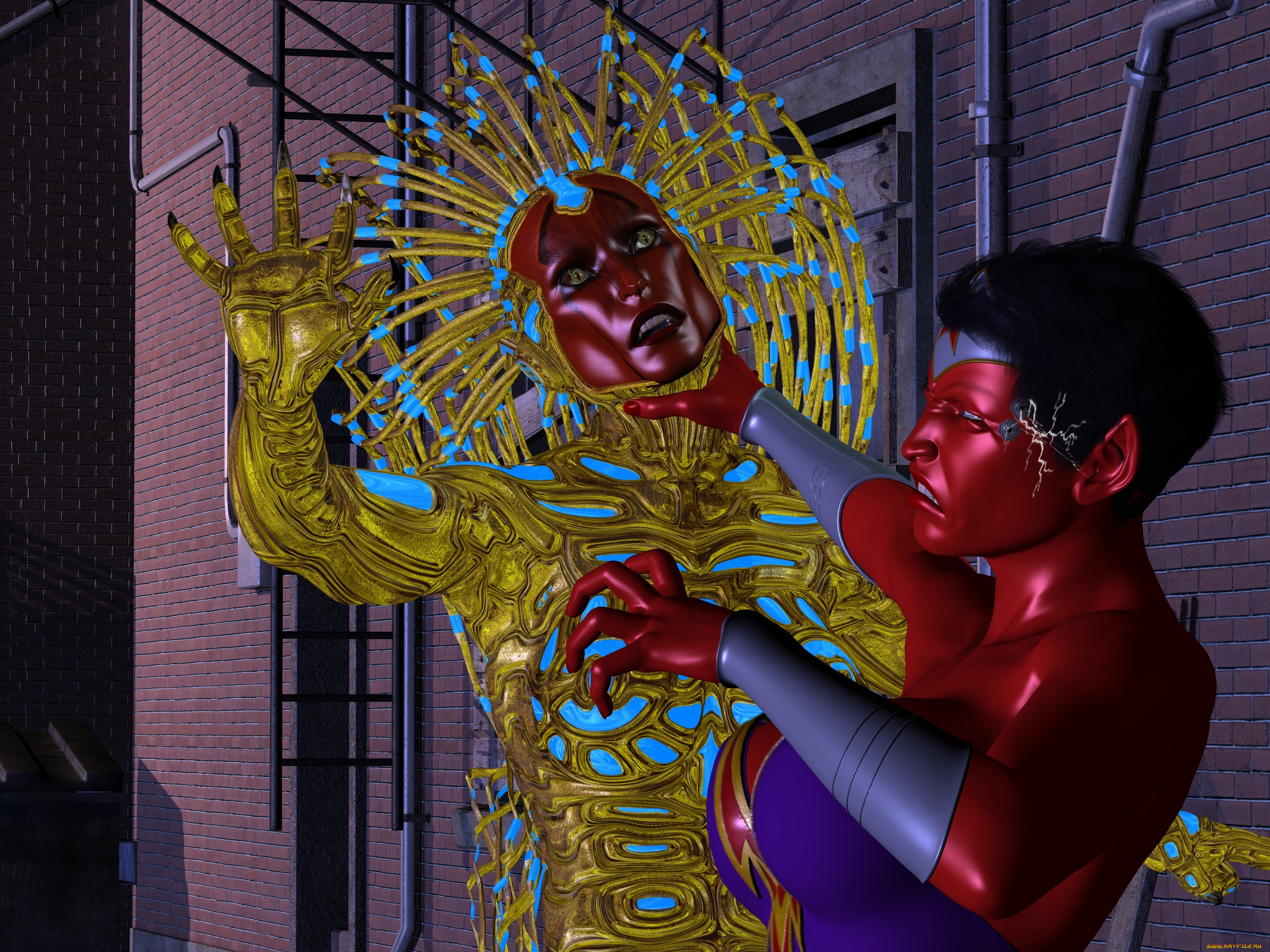 3д, графика, creatures, , существа, драка, существо, супермен