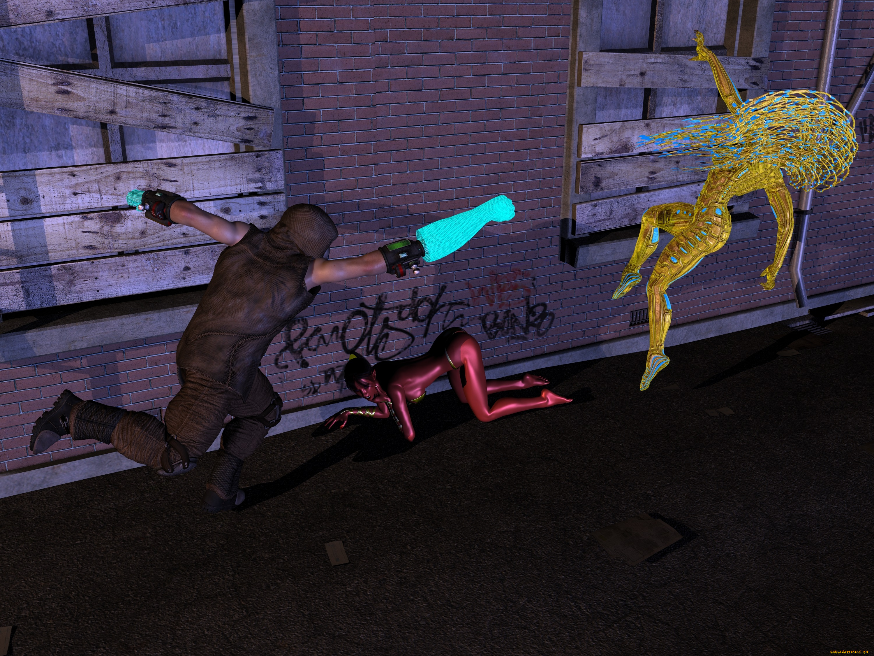 3д, графика, creatures, , существа, драка, супермен, существо