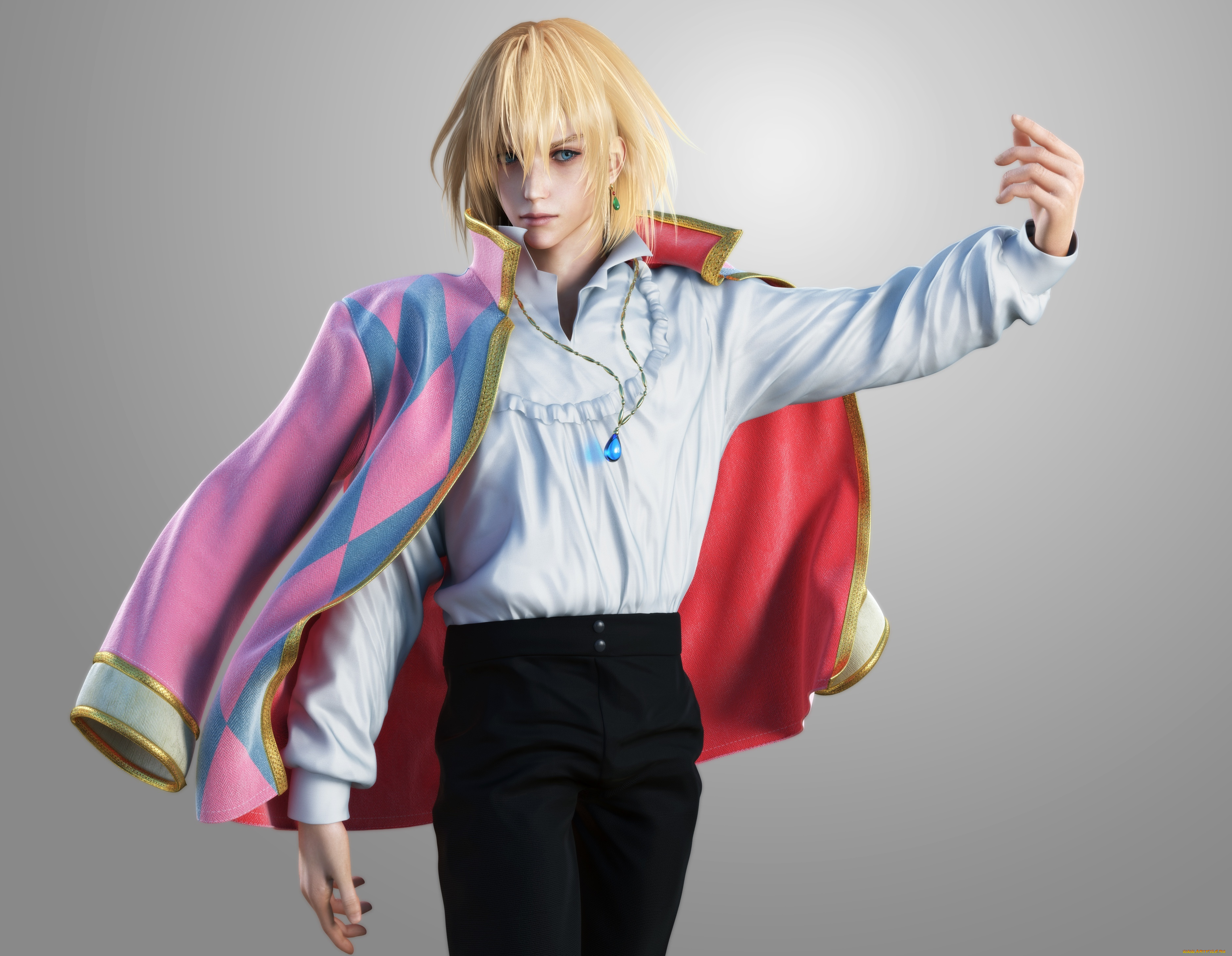 3д, графика, anime, , аниме, art, ikedan, парень, хаул, жест, кулон, кутка, фон, ходячий, замок