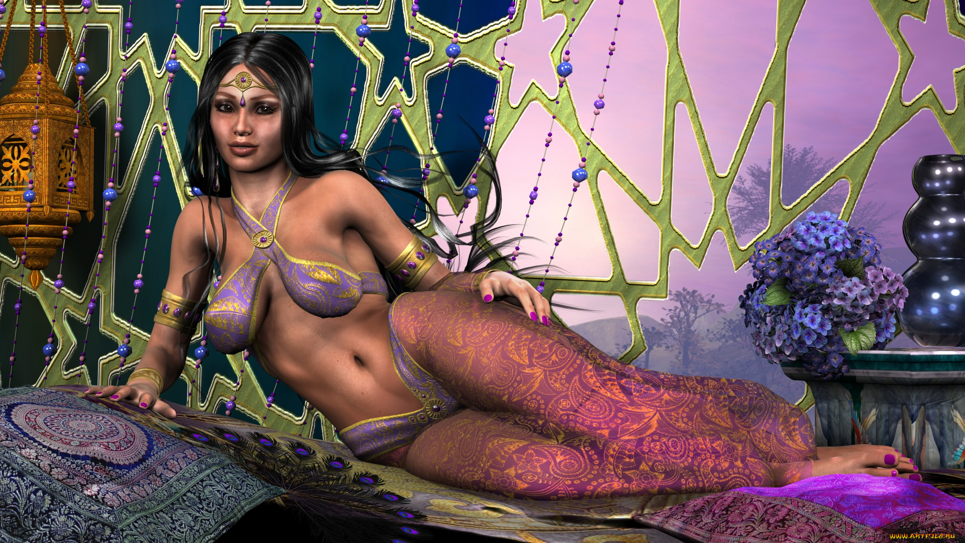 3д, графика, люди, , people, девушка, цветы, фон, взгляд