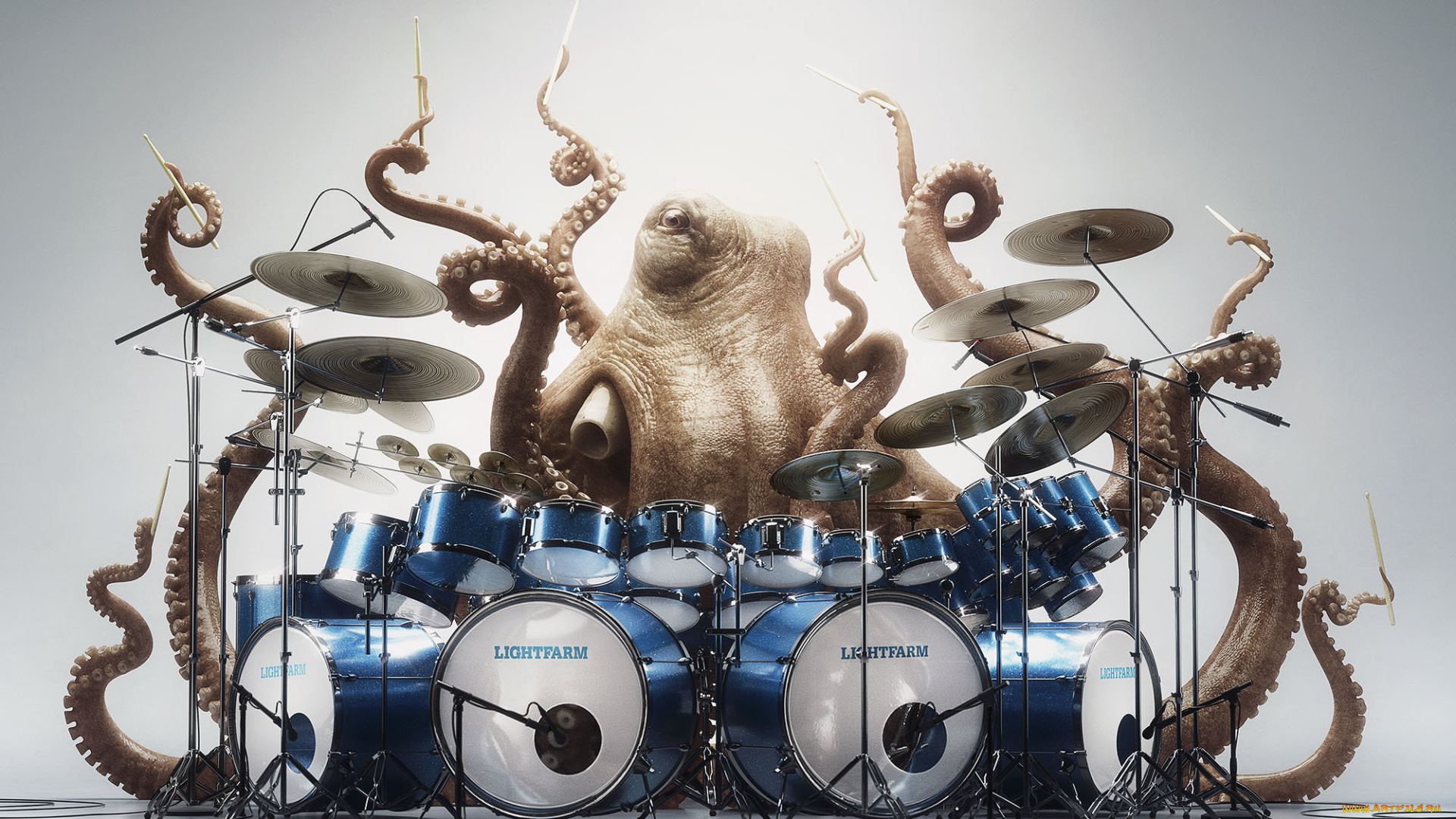 юмор, и, приколы, осьминог, спрут, настроение, глаза, ударник, барабаны