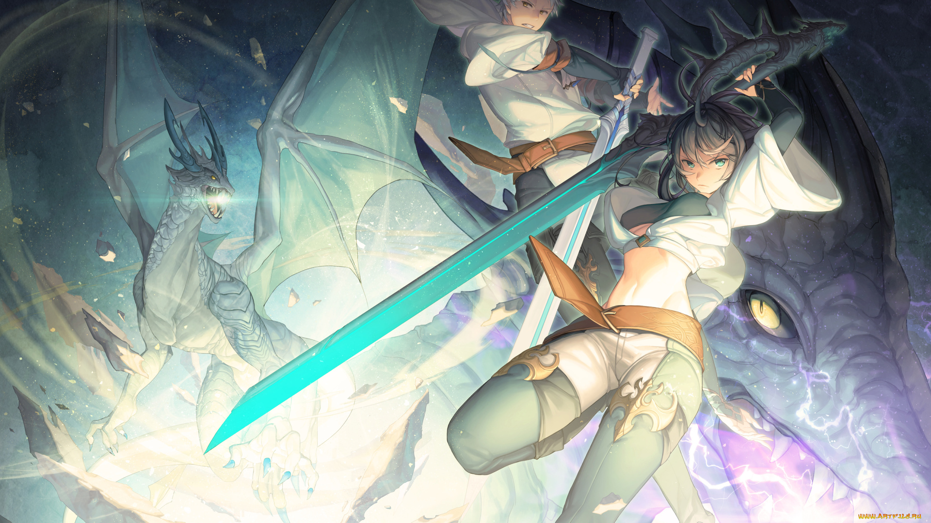 аниме, оружие, , техника, , технологии, арт, парень, дракон, меч