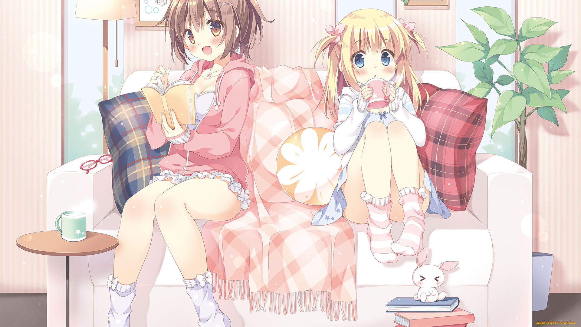 аниме, unknown, , другое, фон, диван, взгляд, девушки