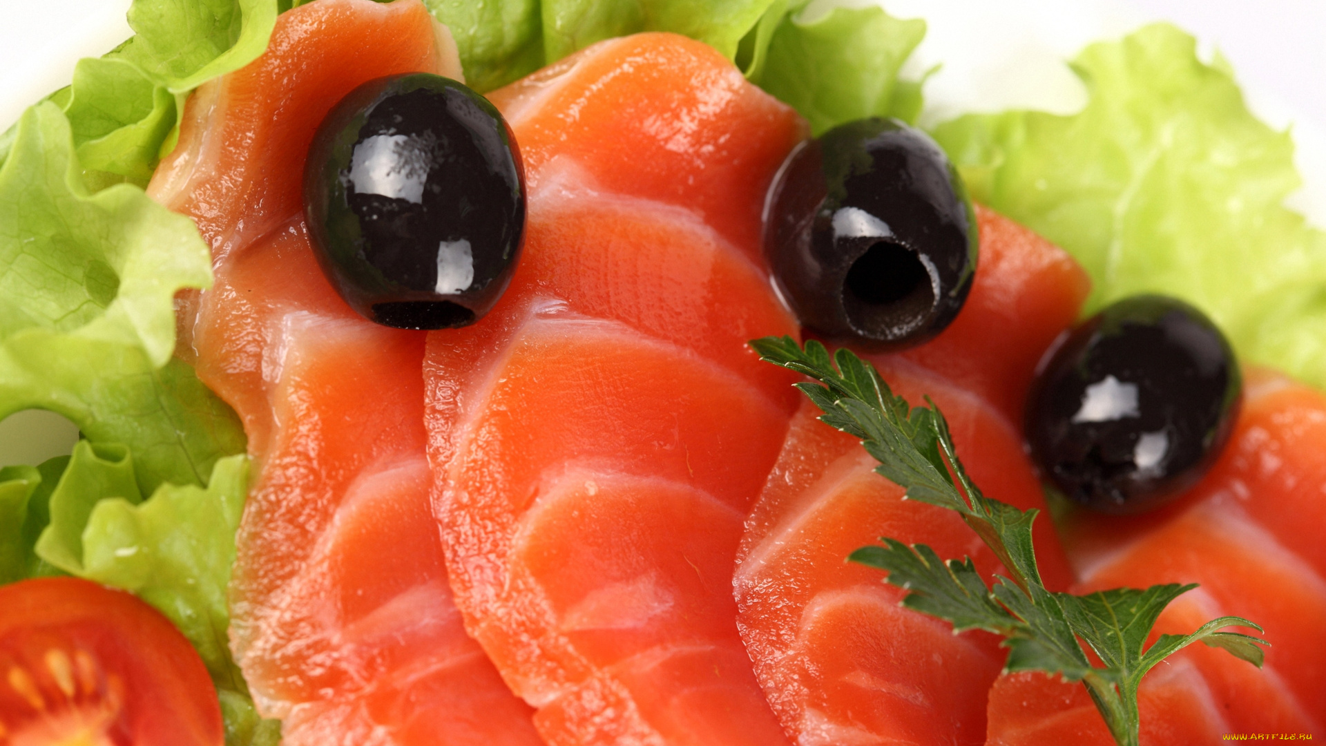 еда, рыба, , морепродукты, , суши, , роллы, ломтики, маслины, салат, листья, петрушка