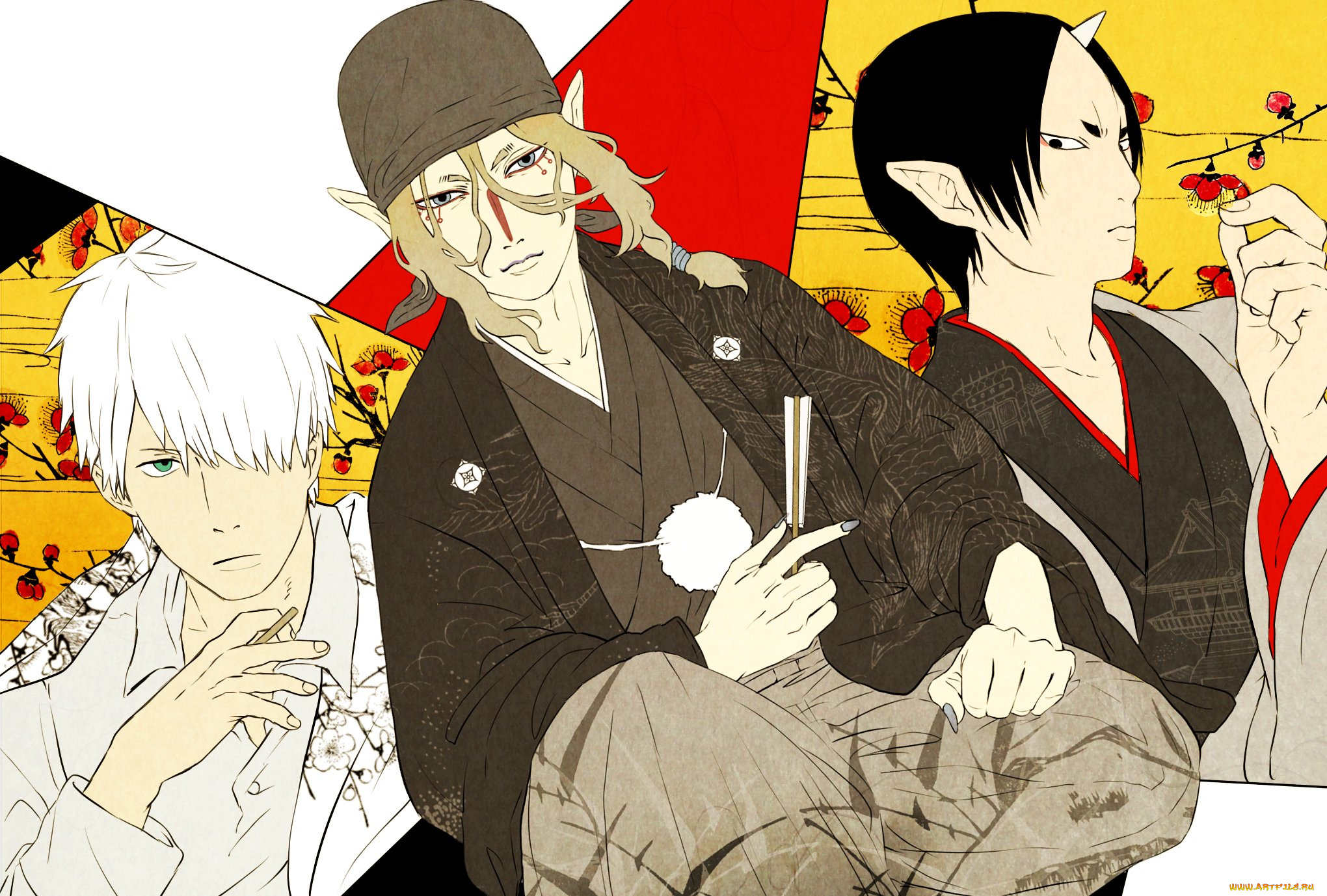 аниме, unknown, , другое, парни, разные, трио, арт