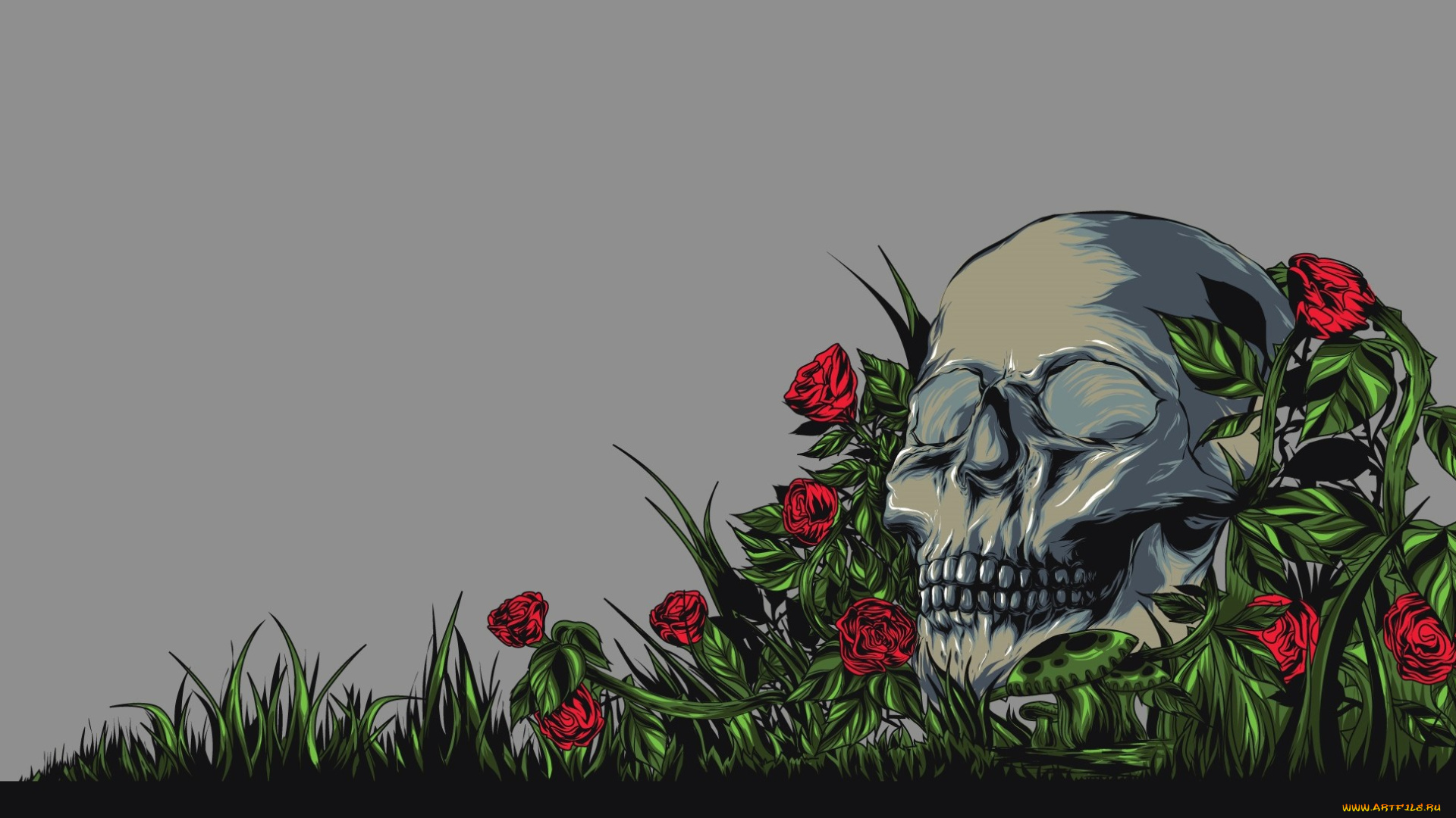 рисованное, -, другое, череп, цветы