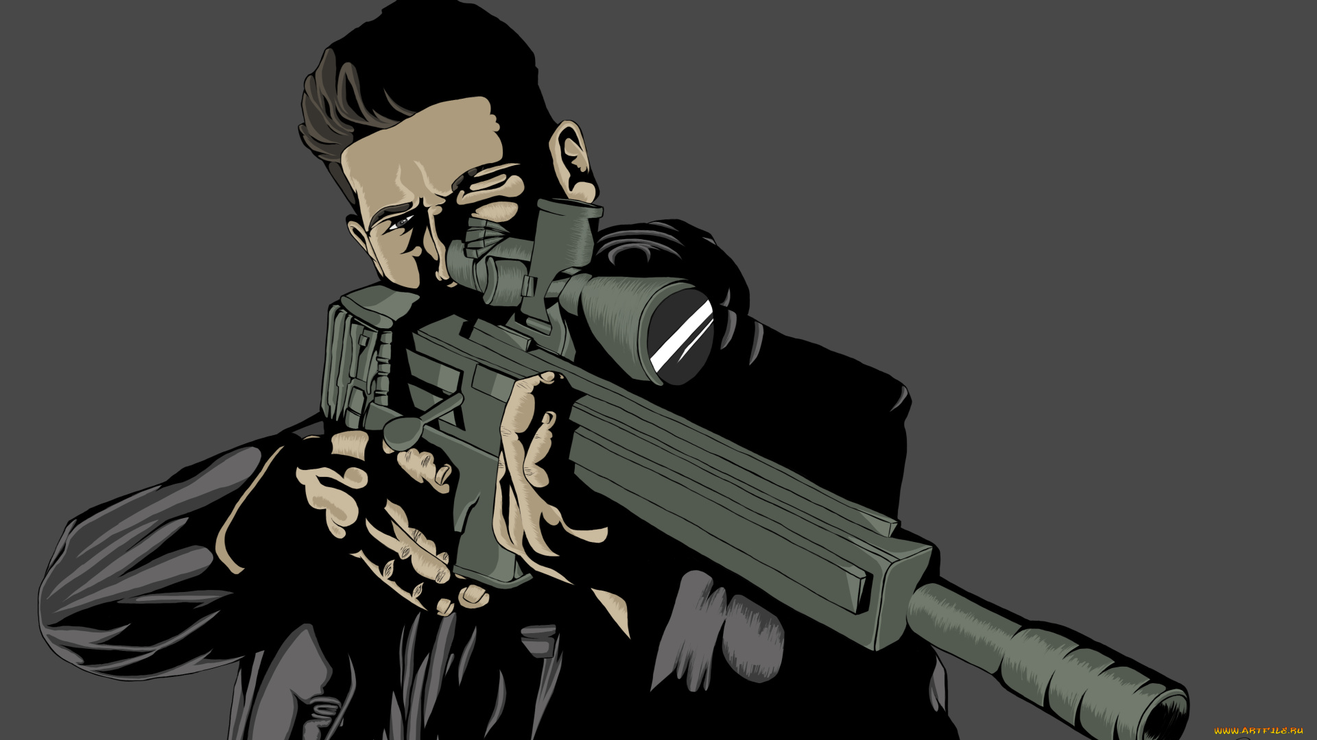 рисованное, комиксы, мужчина, взгляд, фон, оружие