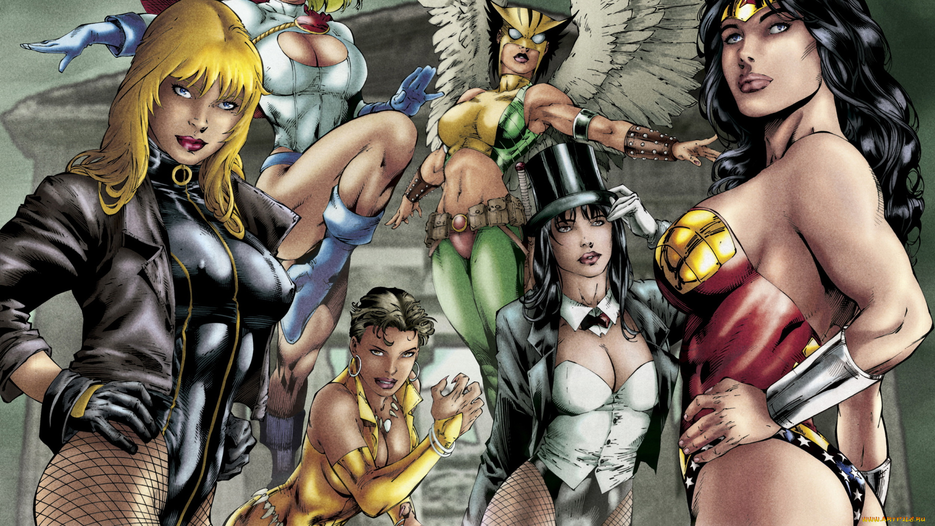 рисованное, комиксы, униформа, взгляд, девушки, фон