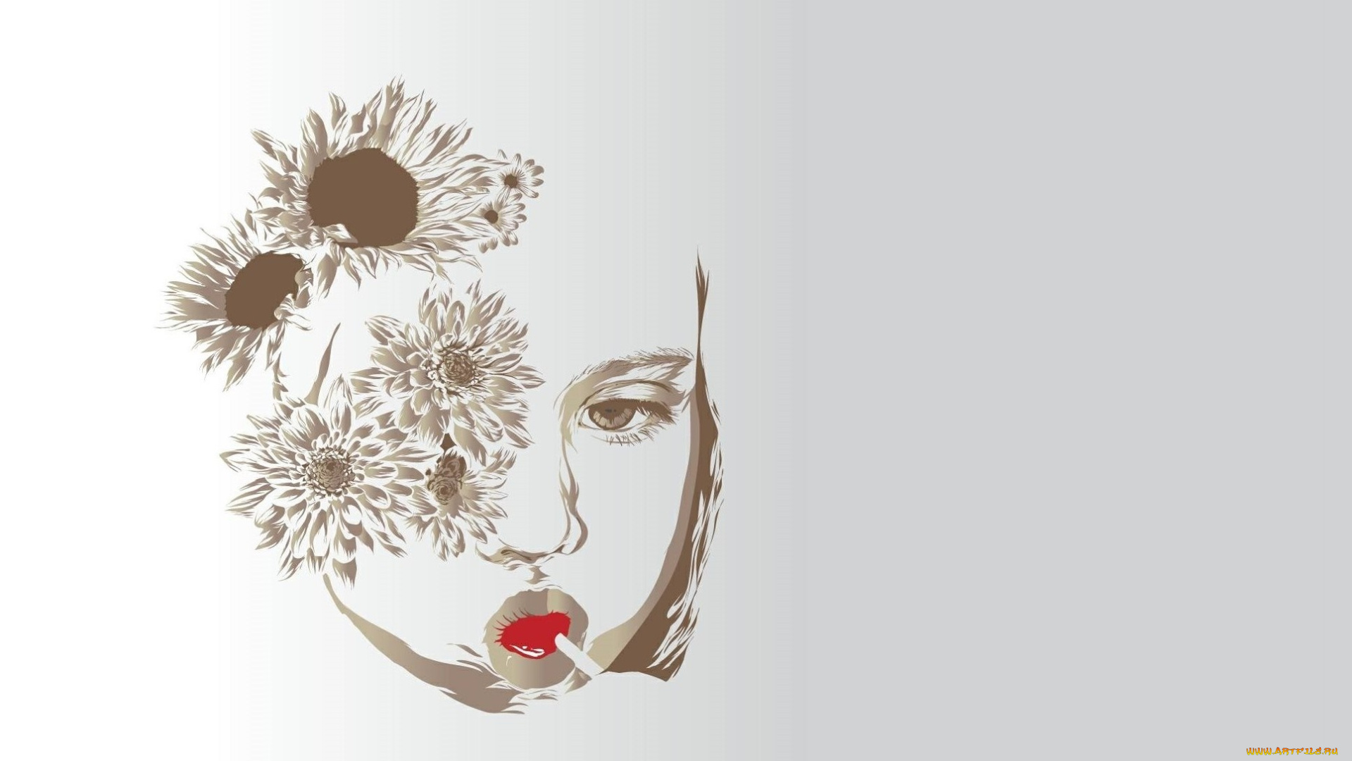 рисованное, минимализм, девушка, взгляд, фон