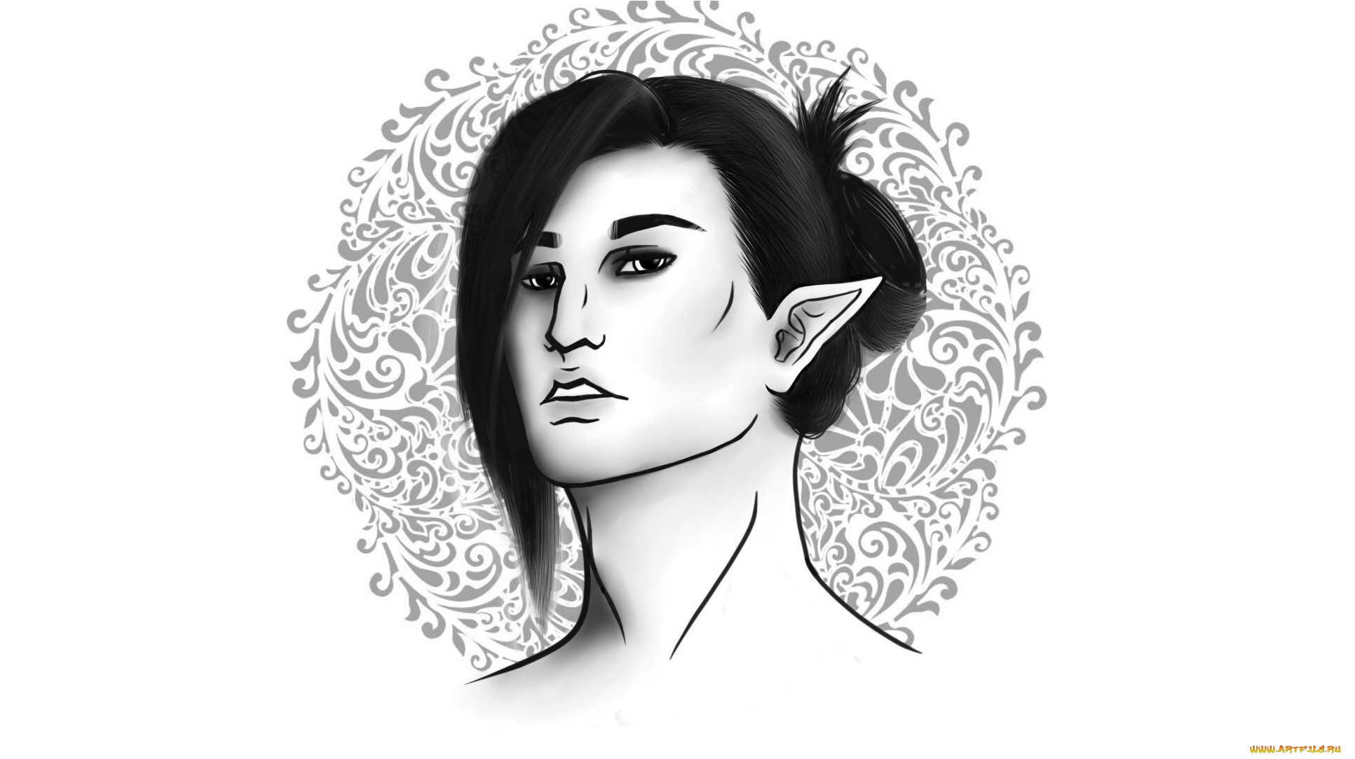 рисованное, минимализм, фон, взгляд, эльфийка