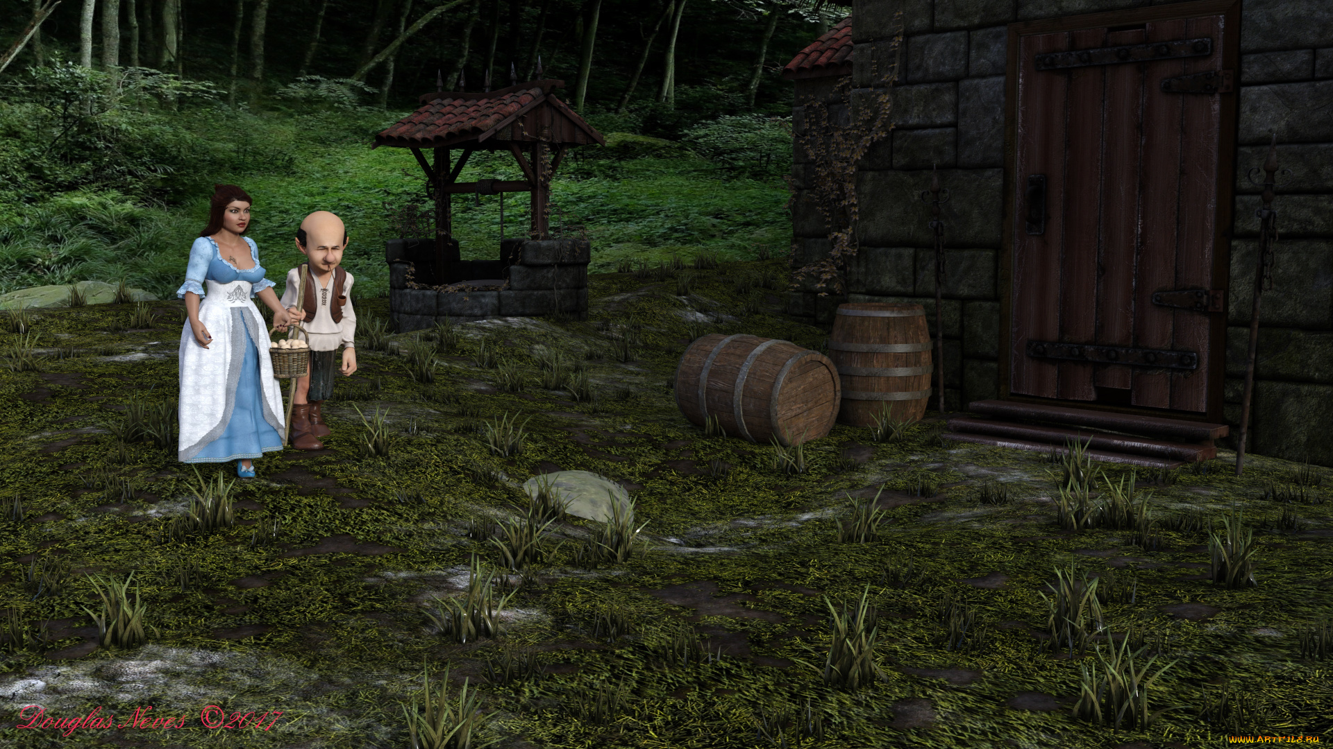 3д, графика, фантазия, , fantasy, фон, девушка, взгляд