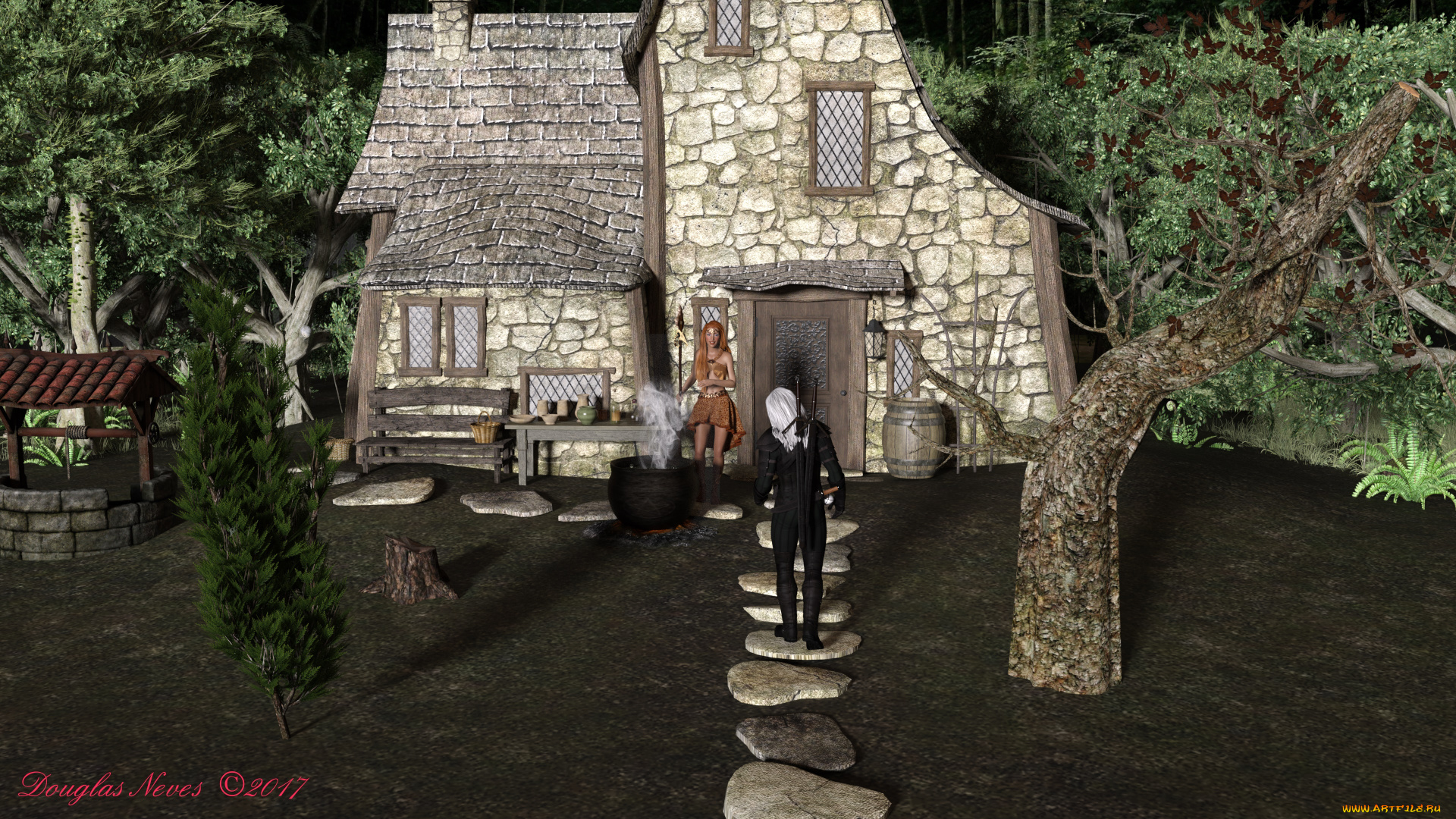 witcher, 3д, графика, фантазия, , fantasy, фон, взгляд, девушка