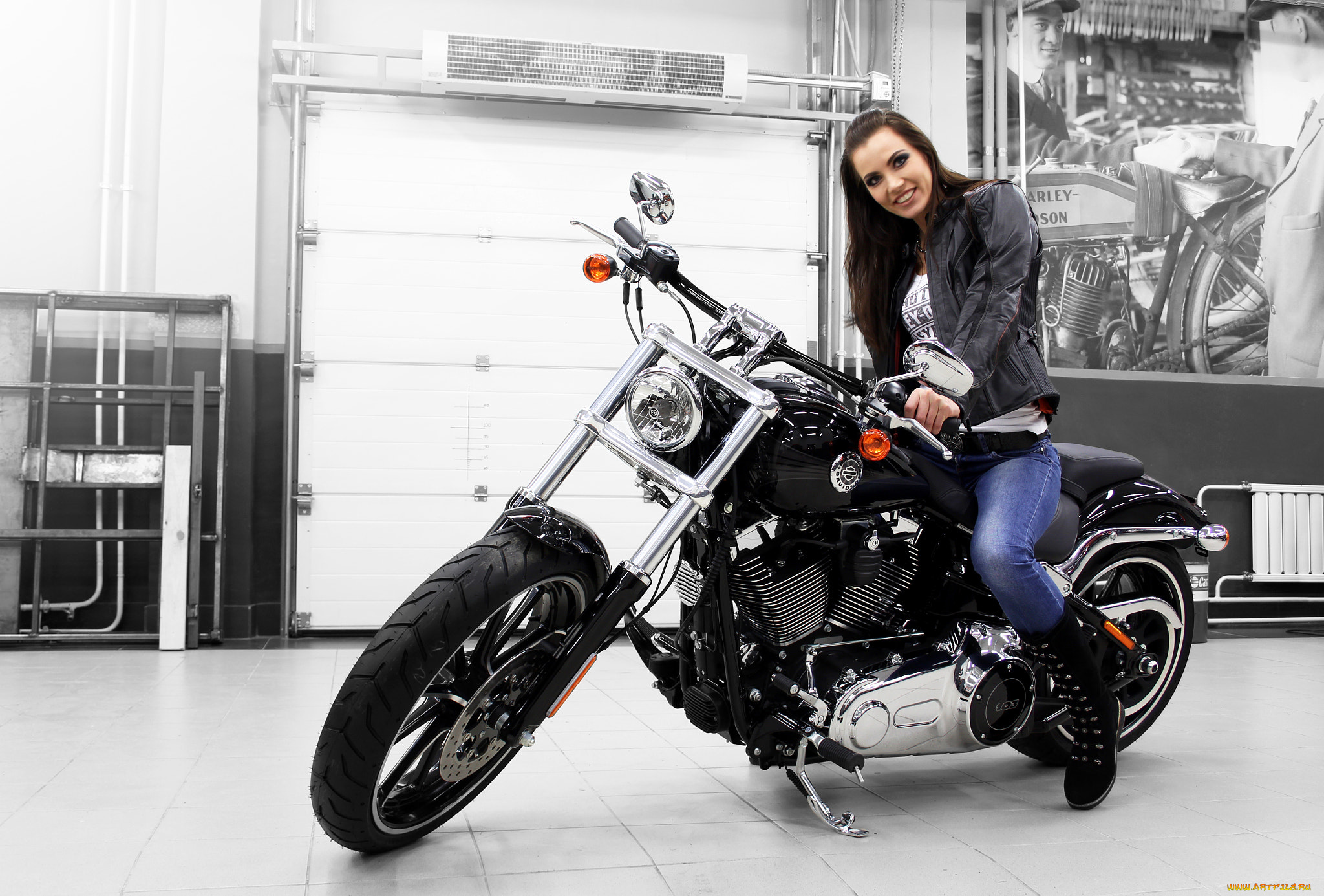 мотоциклы, мото, с, девушкой, harley, davidson