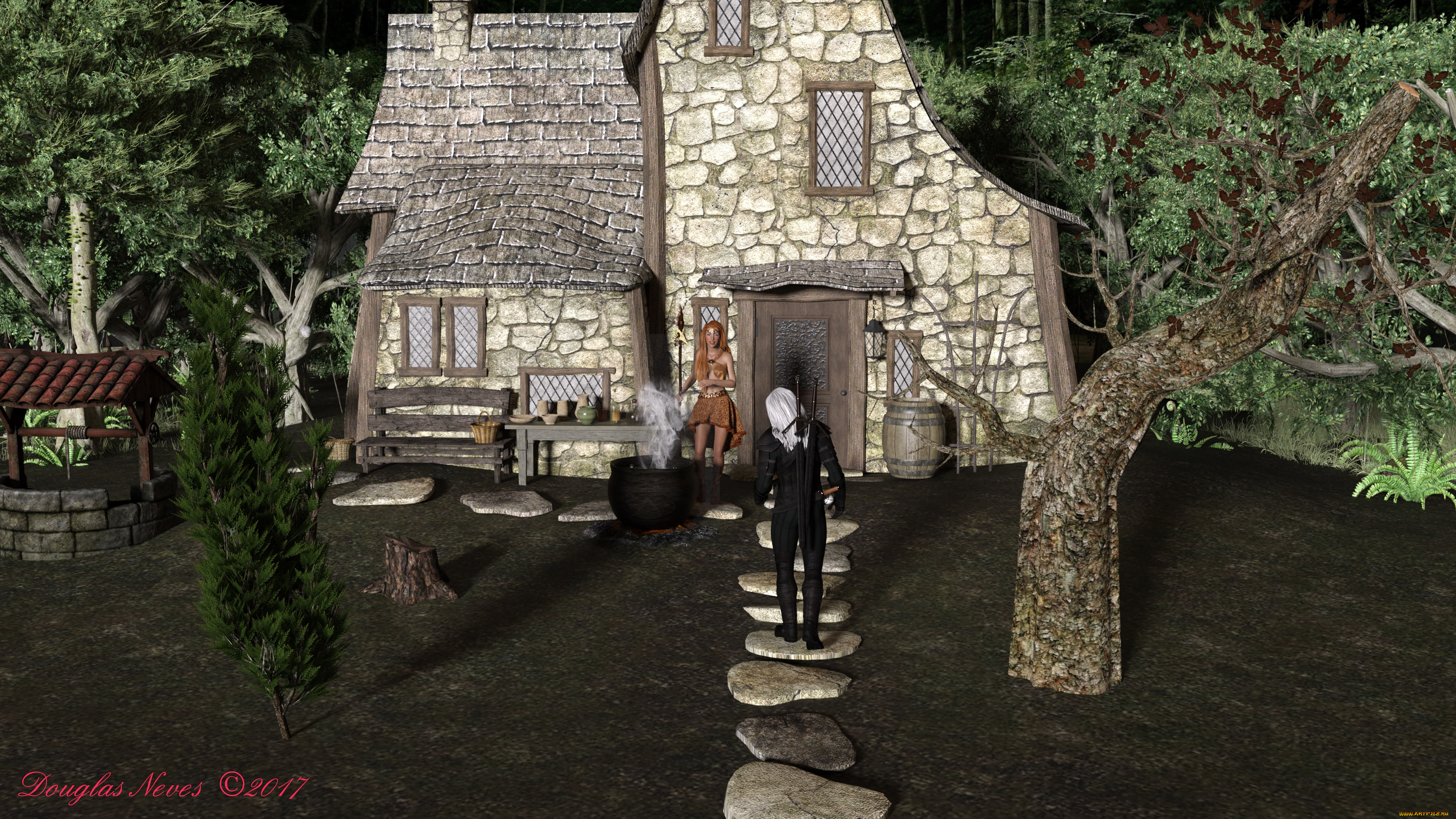 witcher, 3д, графика, фантазия, , fantasy, фон, взгляд, девушка