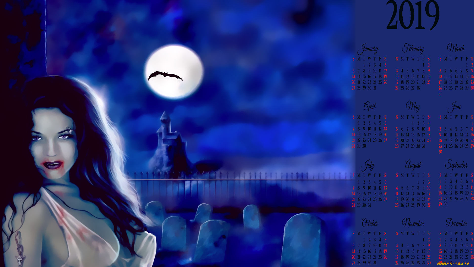 календари, фэнтези, памятнтк, кровь, девушка, кладбище