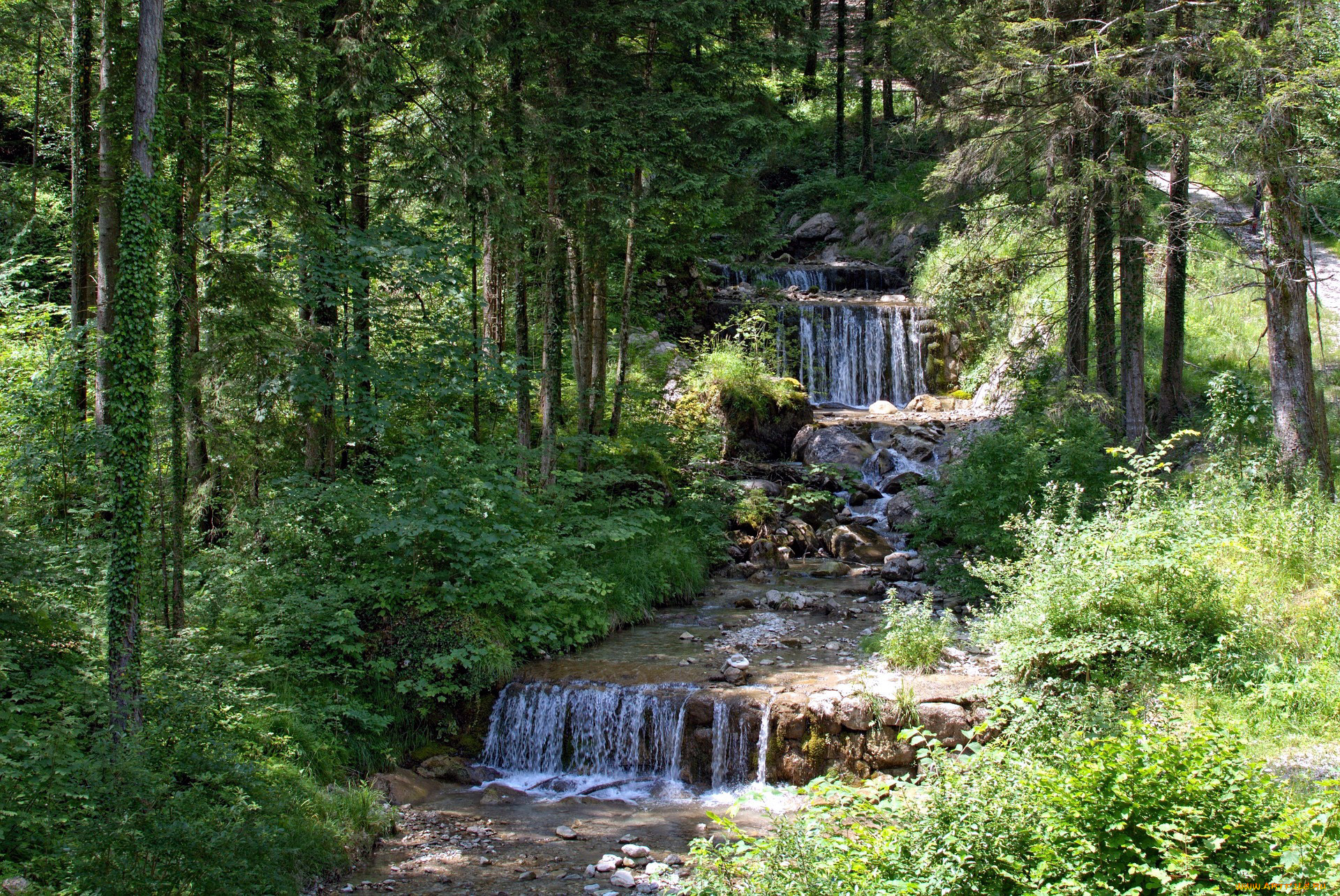 природа, водопады, вода, водопад, поток