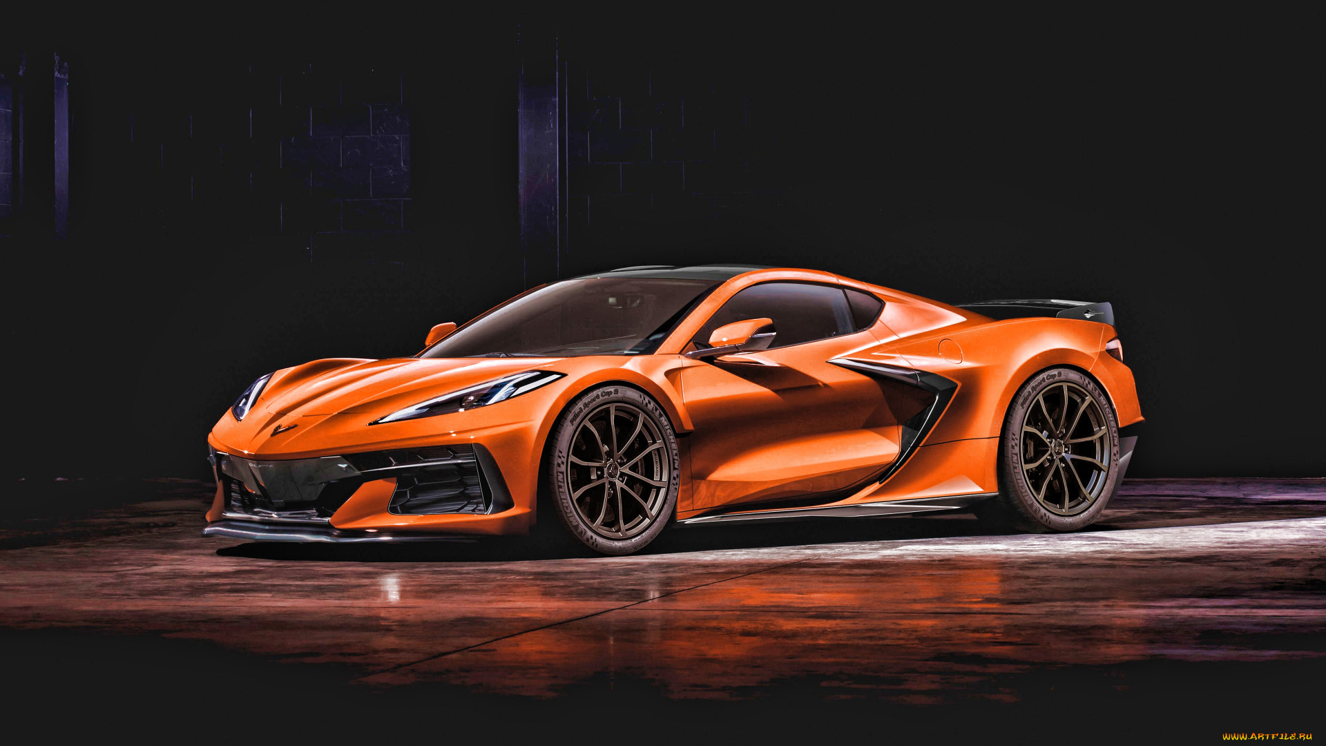 автомобили, corvette, 2022, chevrolet, 4k, вид, спереди, оранжевый, спортивное, купе, суперкар, американские, спорткары, chevy