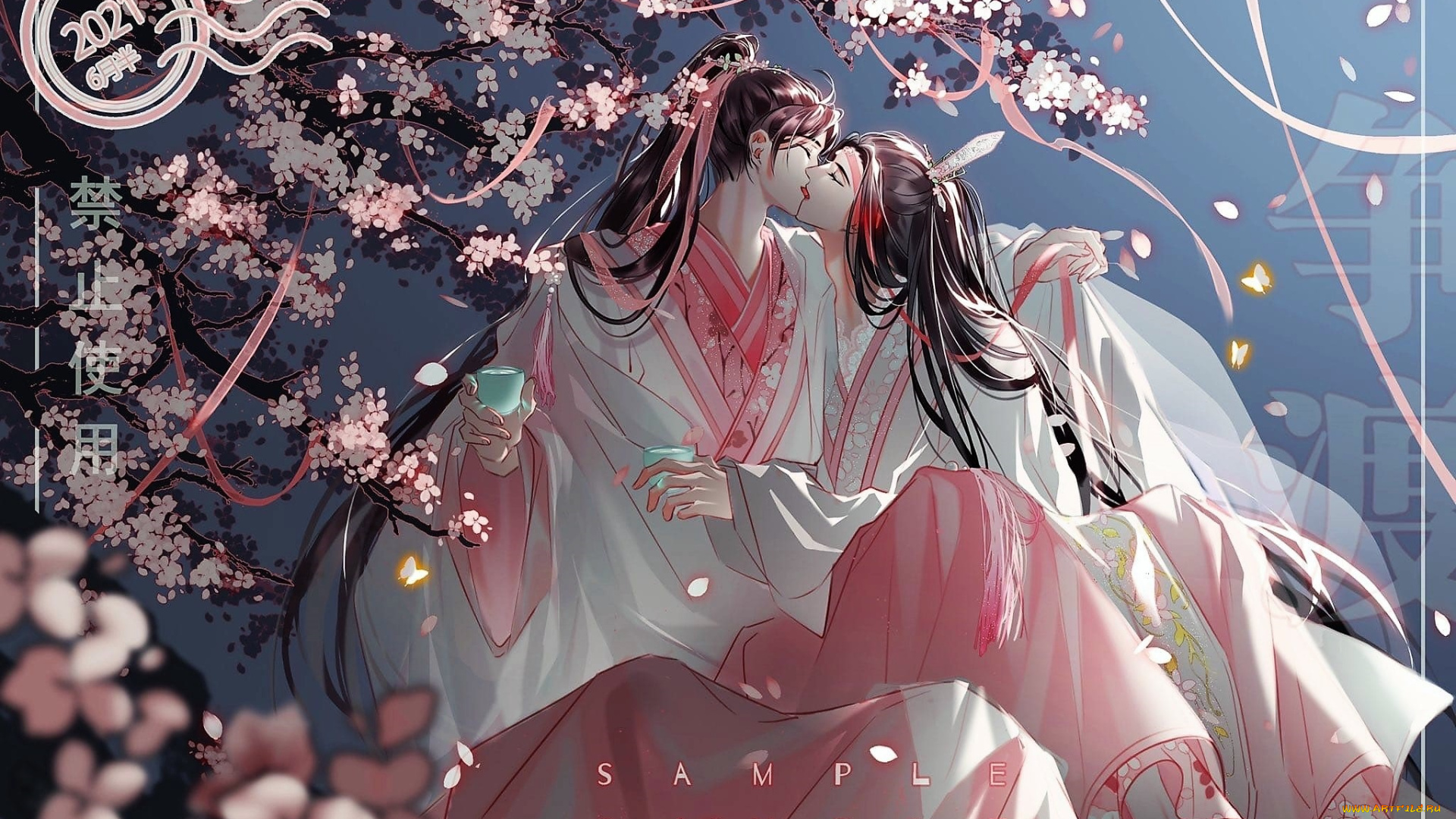 аниме, mo, dao, zu, shi, вэй, усянь, лань, ванцзи, поцелуй, цветение