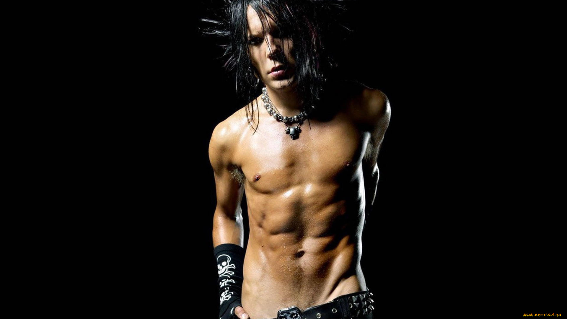 мужчины, -unsort, парень, торс, ожерелье, перчатки